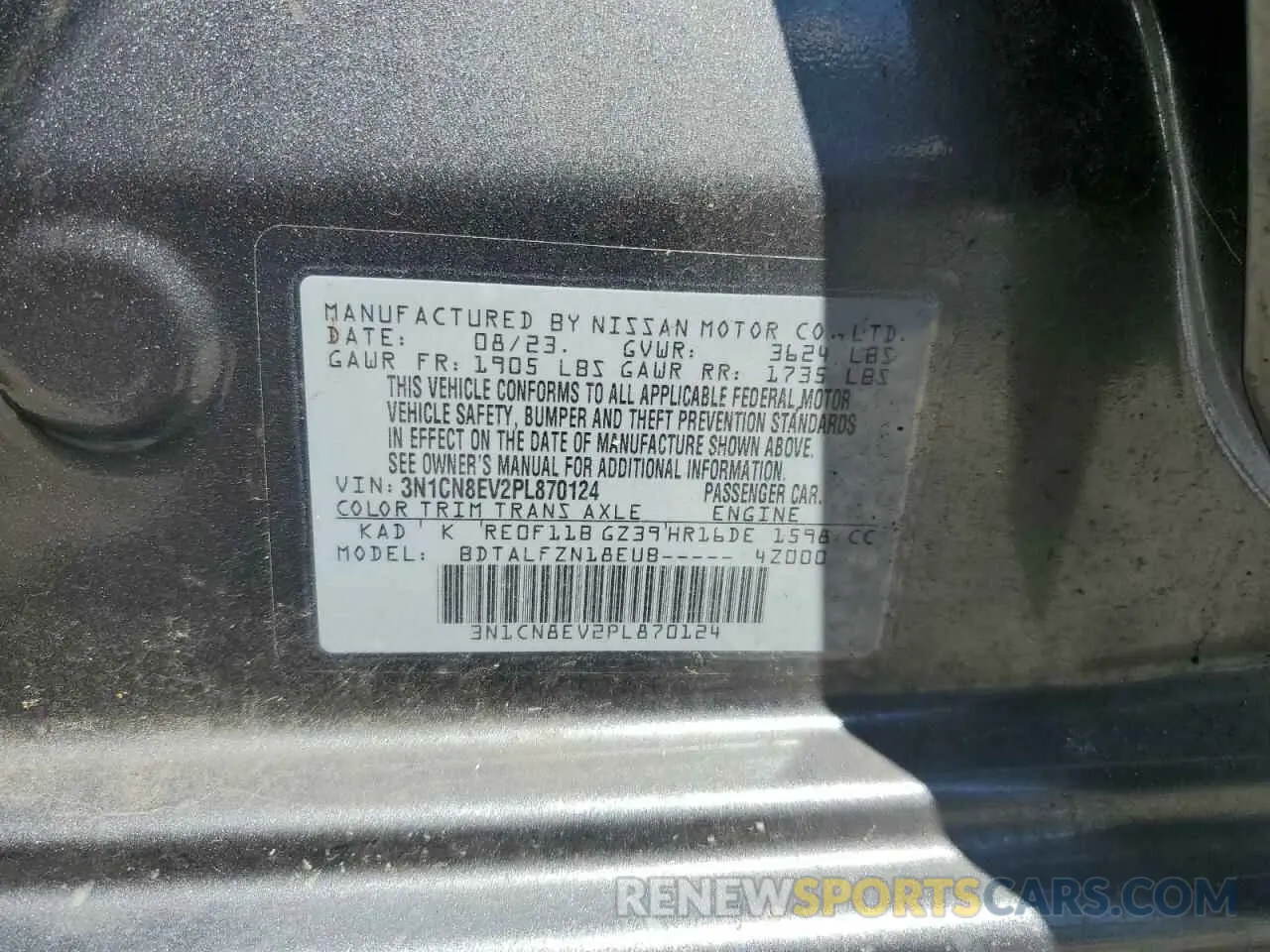 13 Фотография поврежденного автомобиля 3N1CN8EV2PL870124 NISSAN VERSA 2023