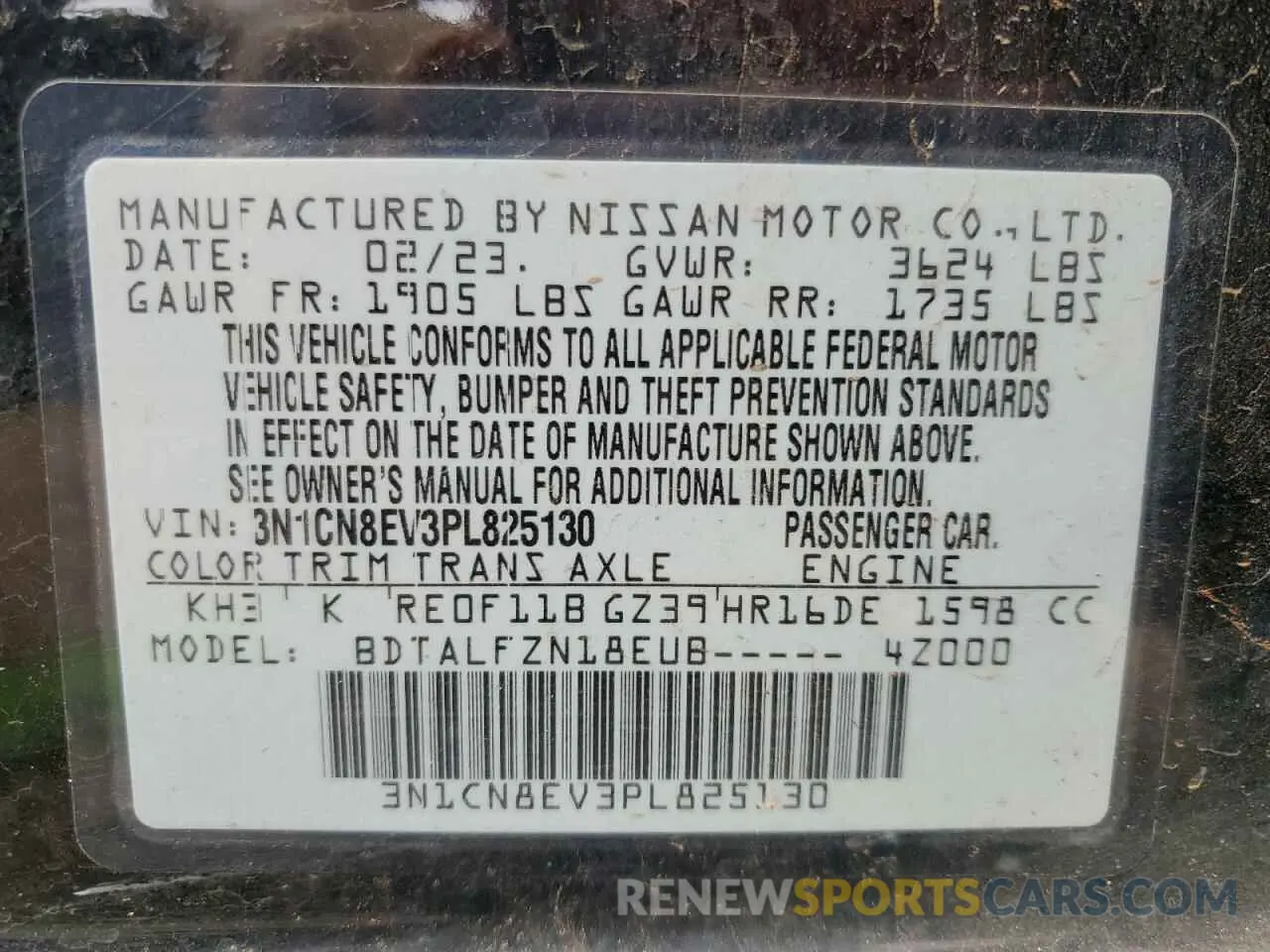 13 Photograph of a damaged car 3N1CN8EV3PL825130 NISSAN VERSA 2023