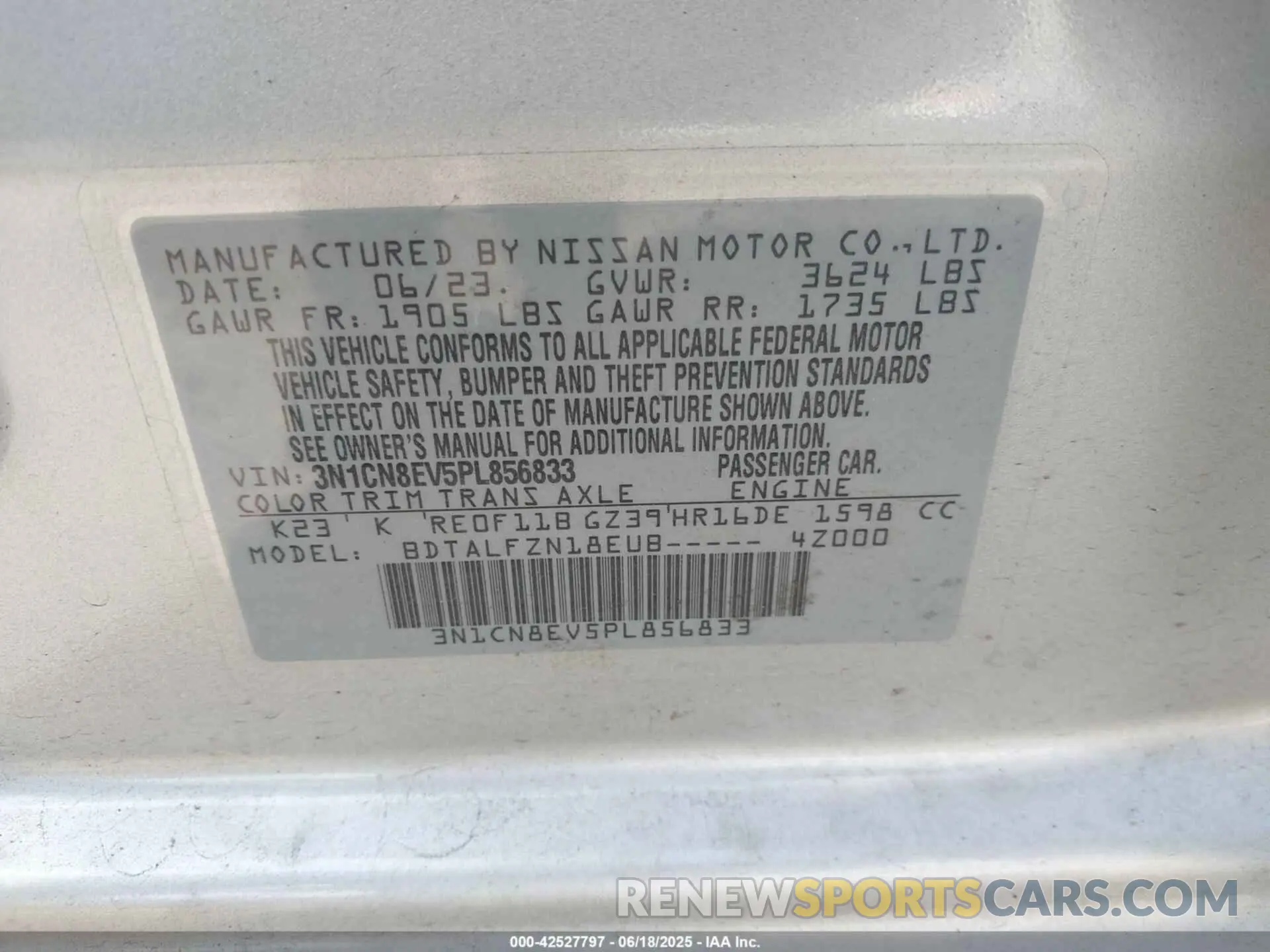 9 Photograph of a damaged car 3N1CN8EV5PL856833 NISSAN VERSA 2023