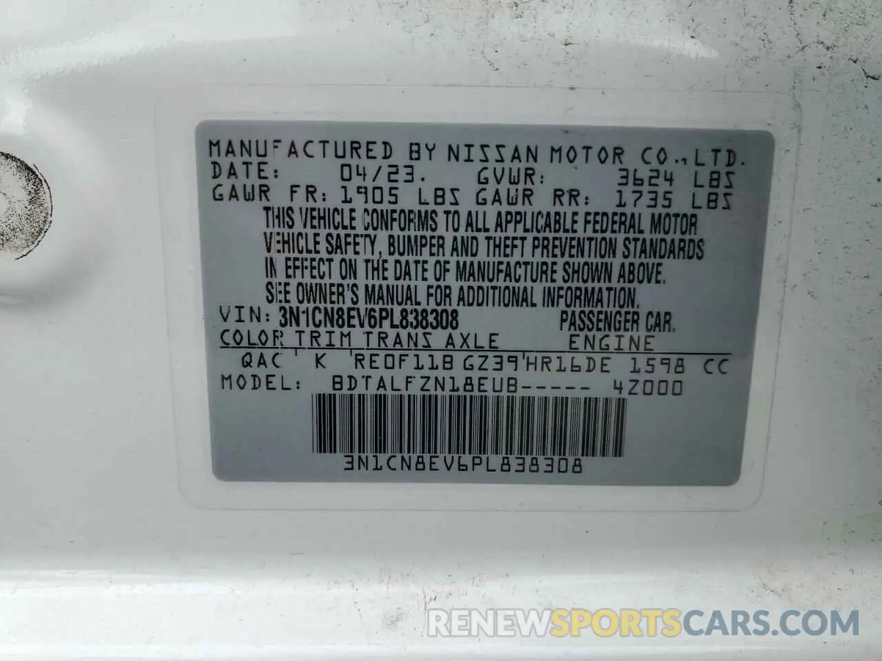 12 Фотография поврежденного автомобиля 3N1CN8EV6PL838308 NISSAN VERSA 2023