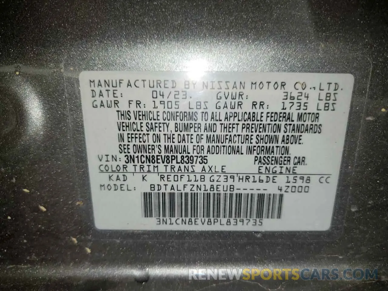12 Фотография поврежденного автомобиля 3N1CN8EV8PL839735 NISSAN VERSA 2023