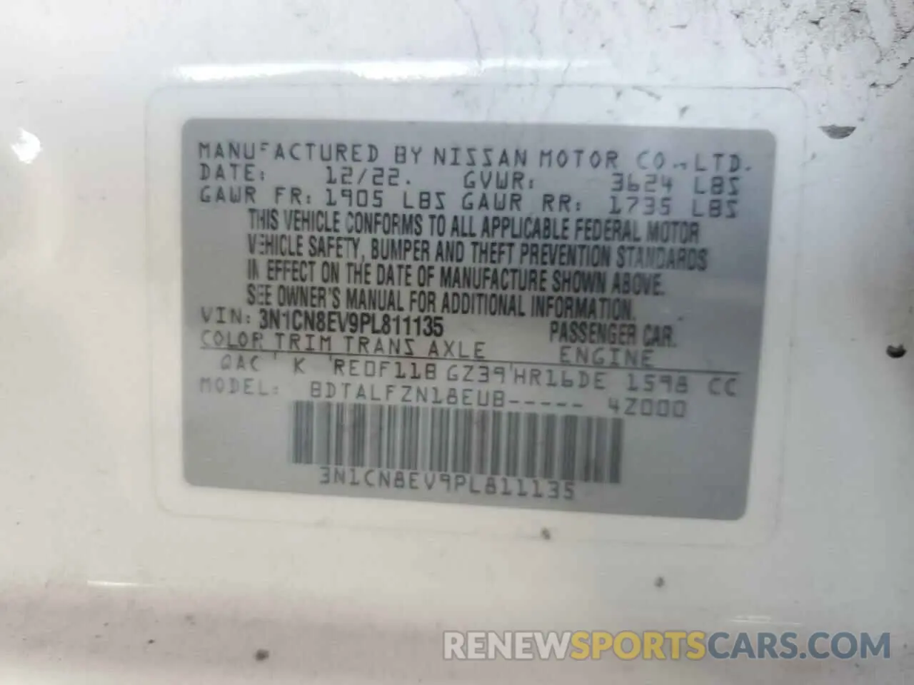 13 Фотография поврежденного автомобиля 3N1CN8EV9PL811135 NISSAN VERSA 2023
