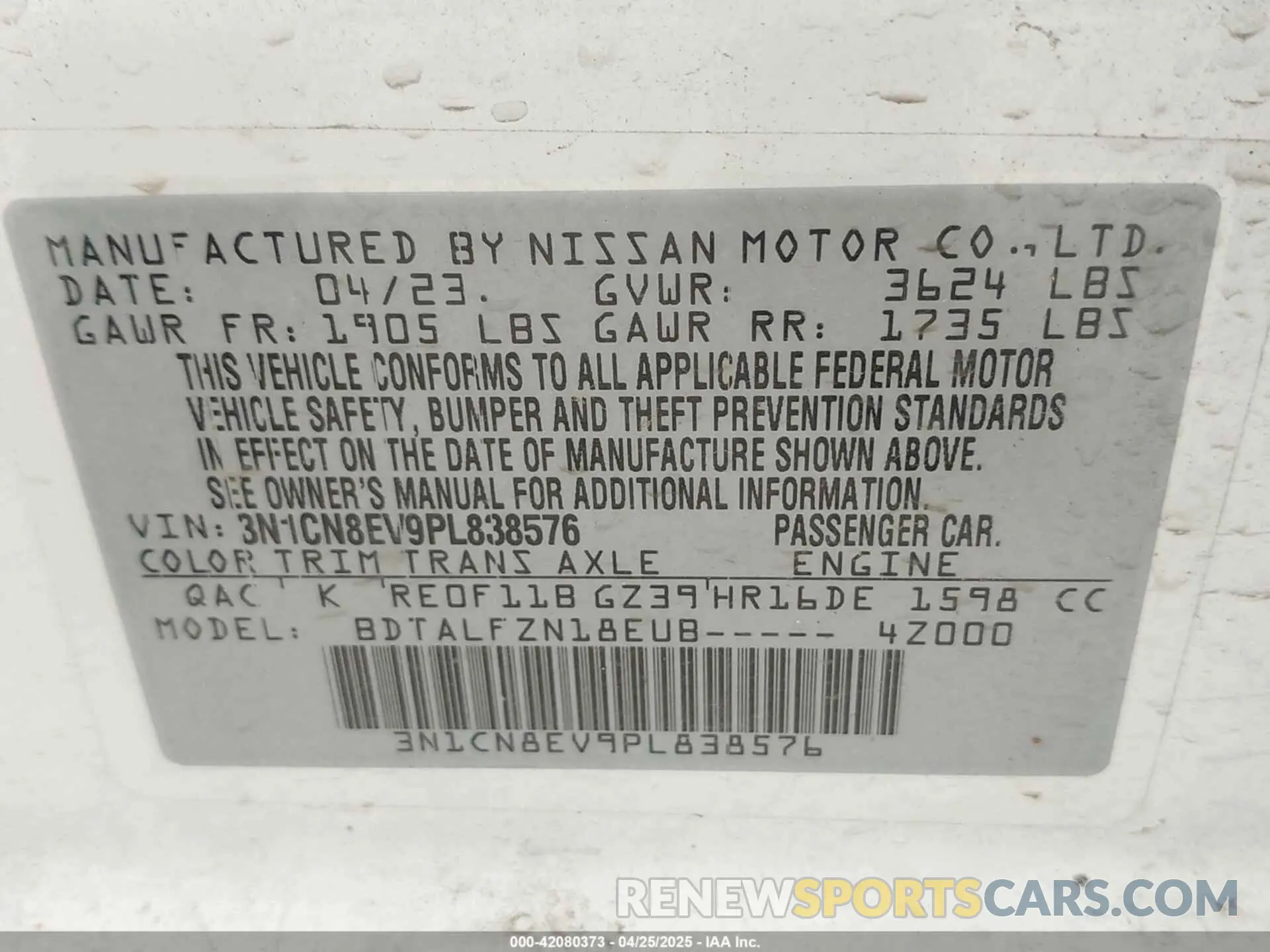 9 Photograph of a damaged car 3N1CN8EV9PL838576 NISSAN VERSA 2023