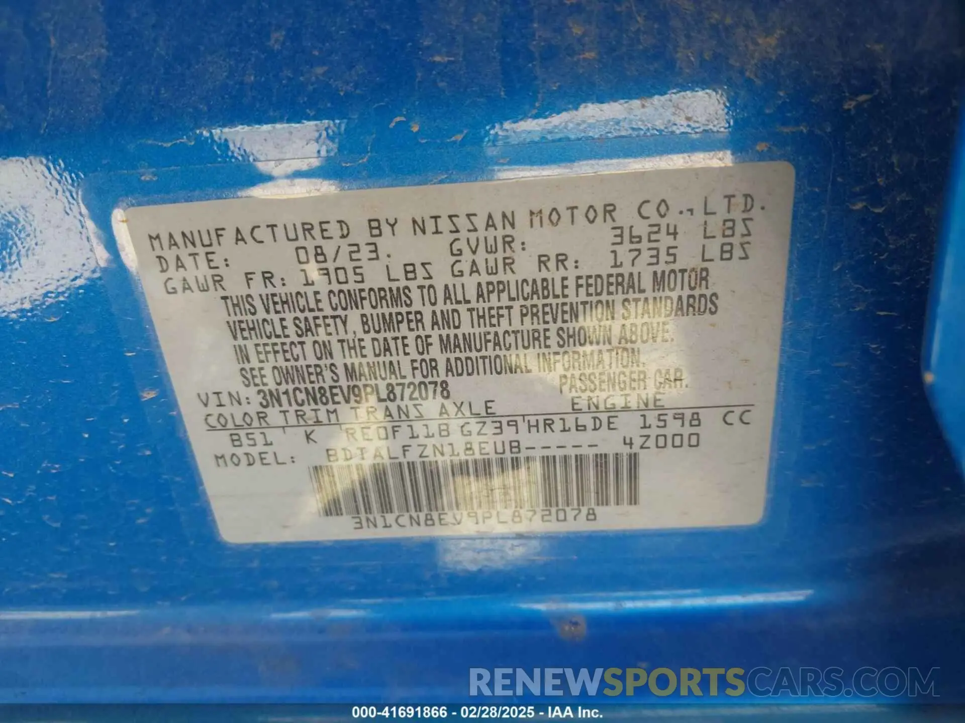 9 Photograph of a damaged car 3N1CN8EV9PL872078 NISSAN VERSA 2023