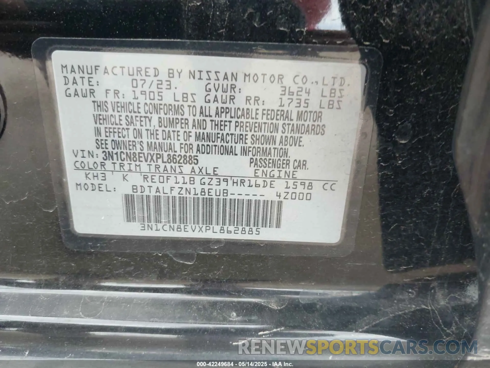9 Photograph of a damaged car 3N1CN8EVXPL862885 NISSAN VERSA 2023