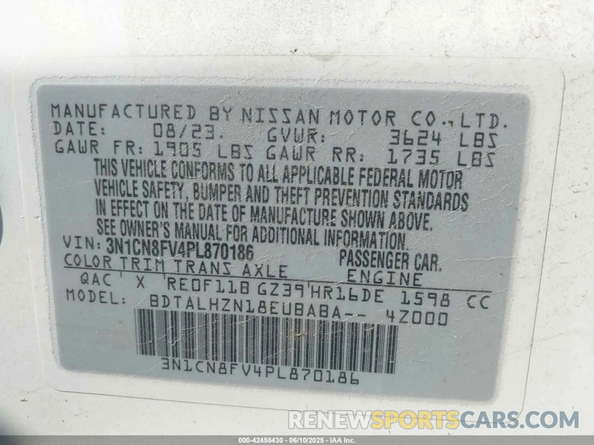 9 Photograph of a damaged car 3N1CN8FV4PL870186 NISSAN VERSA 2023