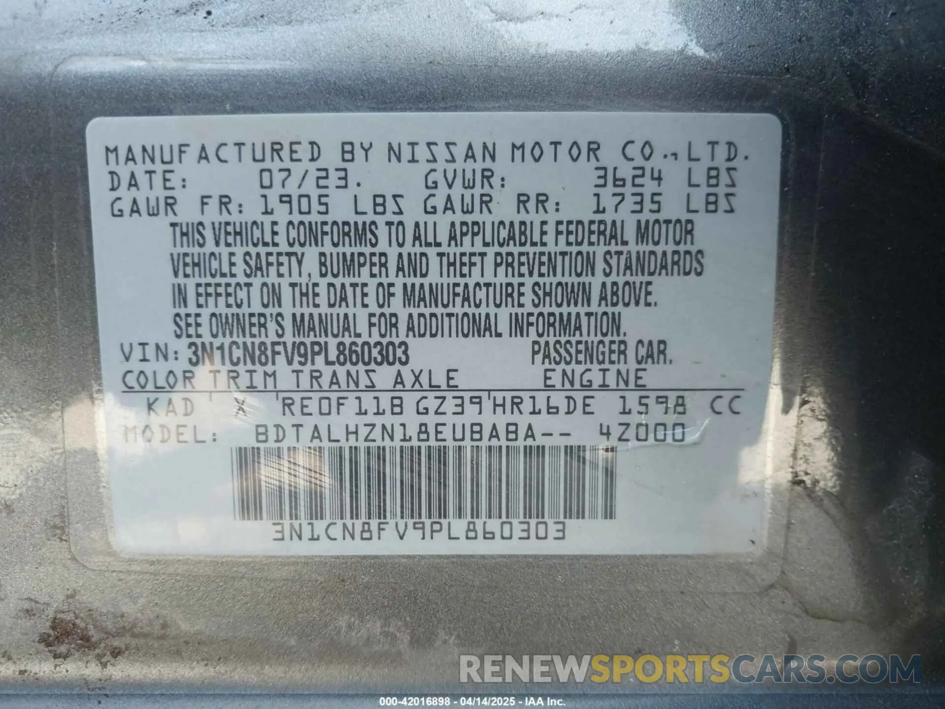 9 Фотография поврежденного автомобиля 3N1CN8FV9PL860303 NISSAN VERSA 2023
