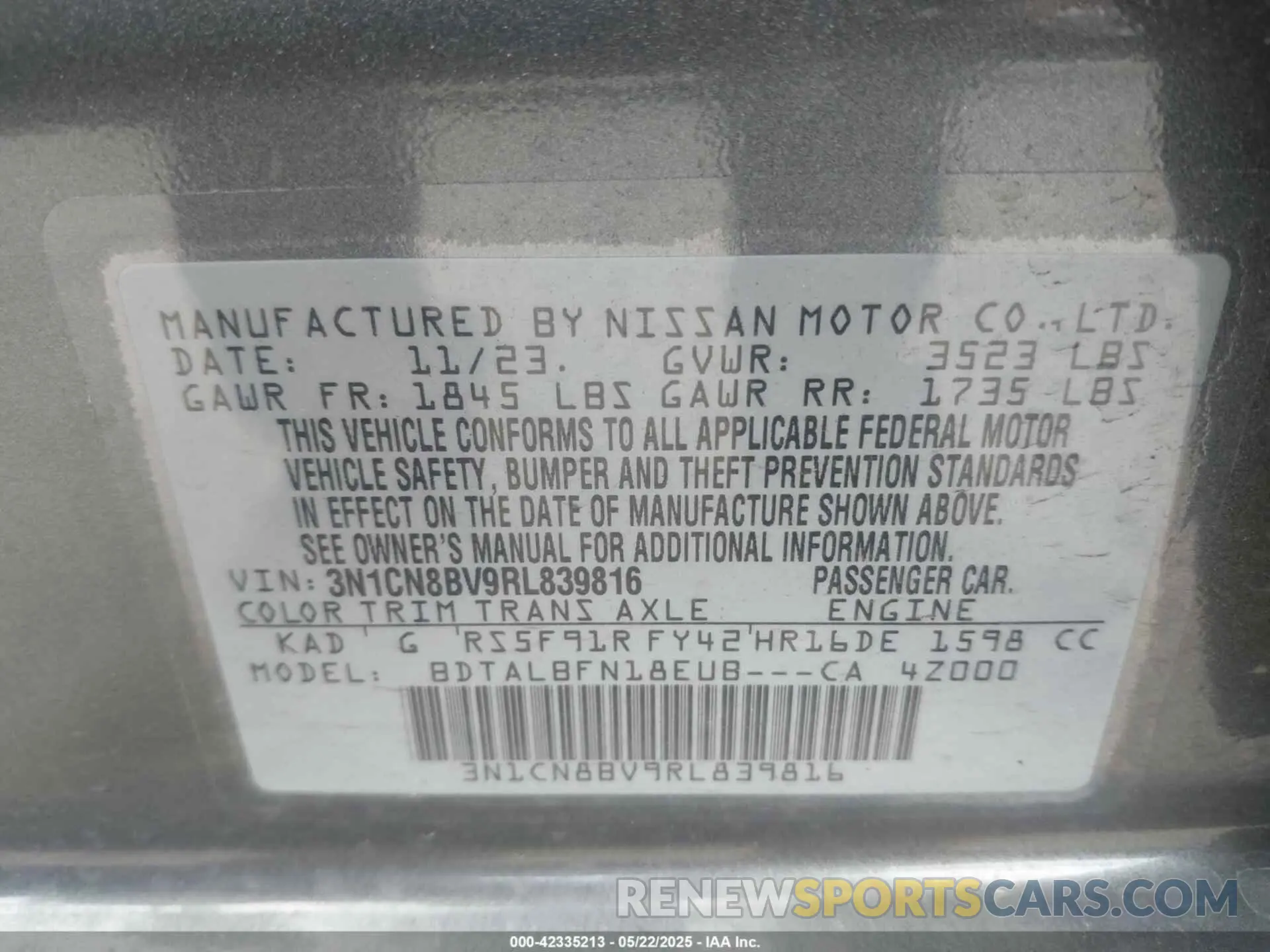 9 Photograph of a damaged car 3N1CN8BV9RL839816 NISSAN VERSA 2024