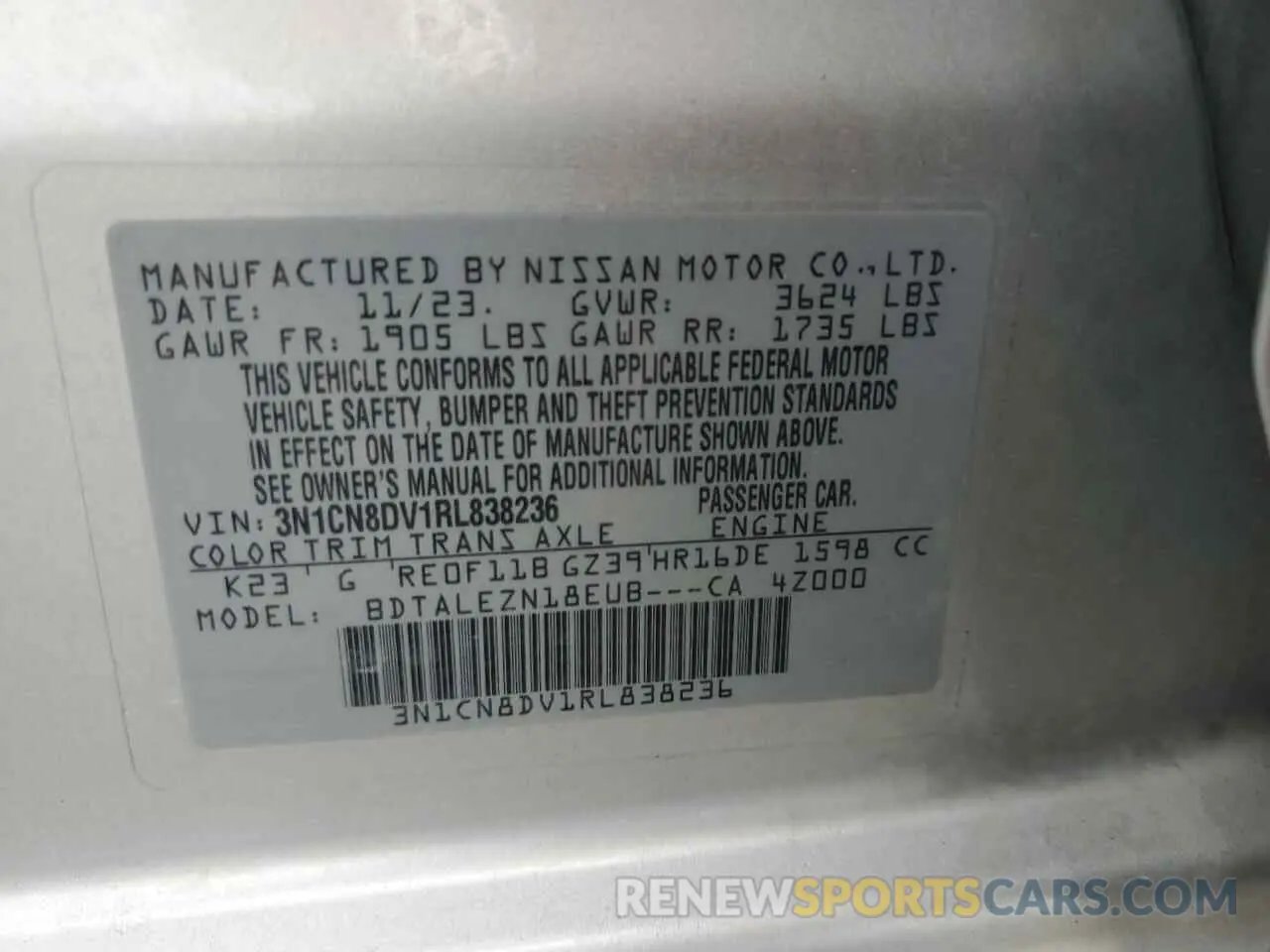 13 Photograph of a damaged car 3N1CN8DV1RL838236 NISSAN VERSA 2024