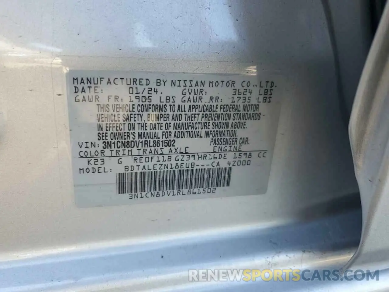12 Photograph of a damaged car 3N1CN8DV1RL861502 NISSAN VERSA 2024