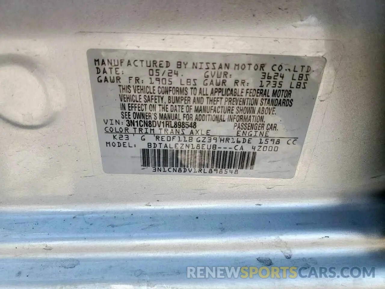 14 Photograph of a damaged car 3N1CN8DV1RL898548 NISSAN VERSA 2024