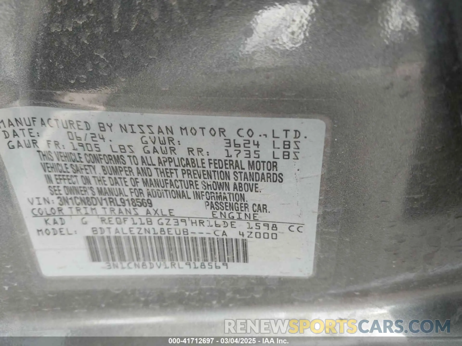 9 Фотография поврежденного автомобиля 3N1CN8DV1RL918569 NISSAN VERSA 2024