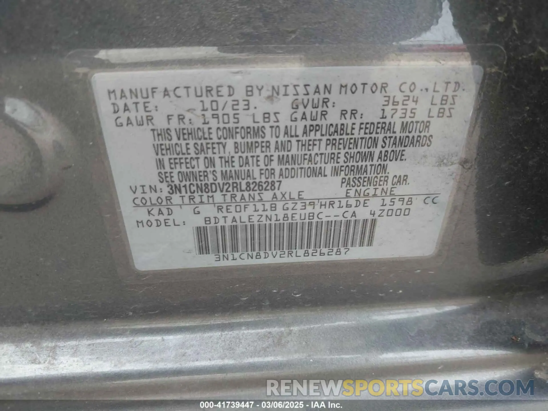 9 Фотография поврежденного автомобиля 3N1CN8DV2RL826287 NISSAN VERSA 2024