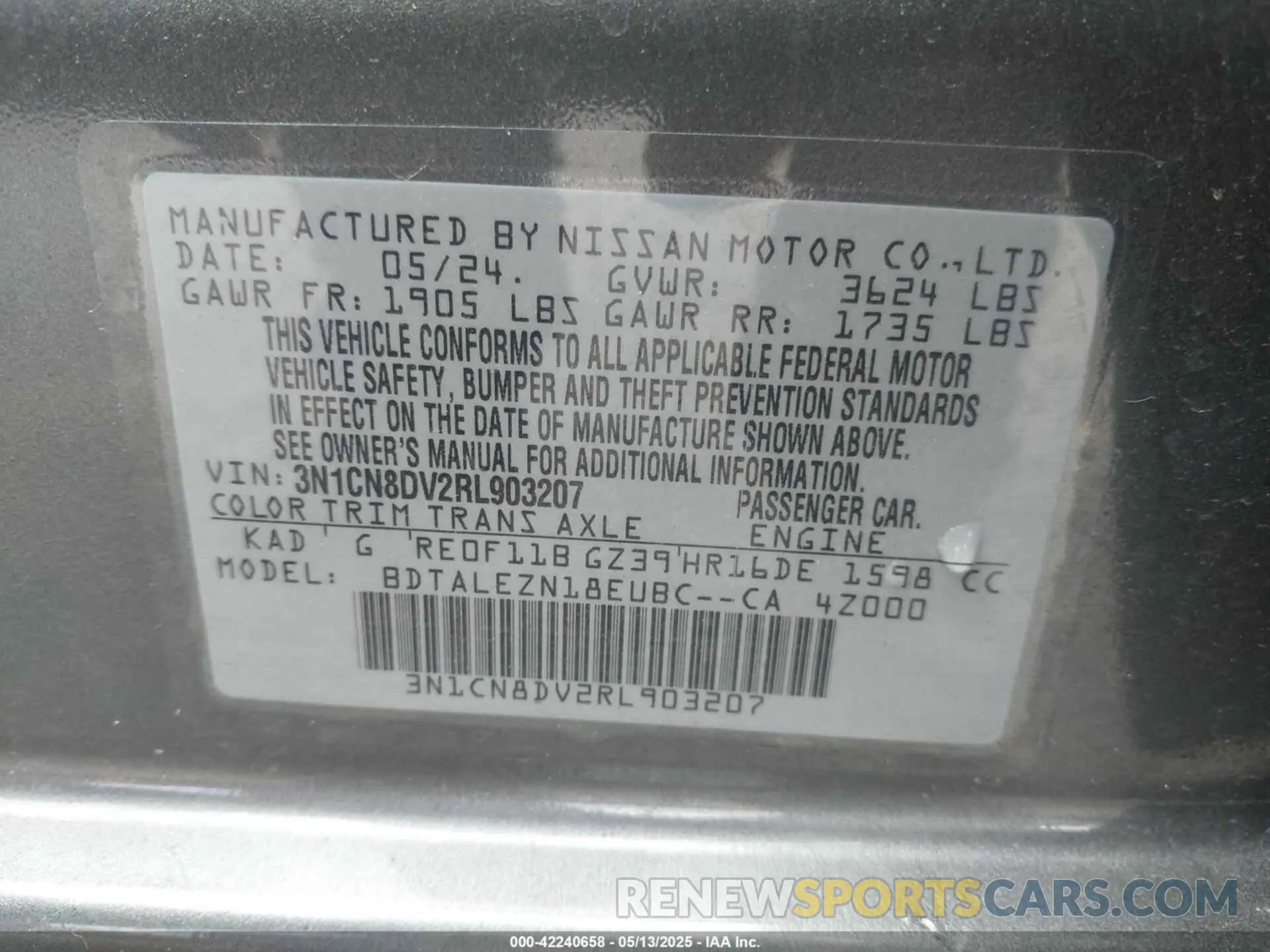 9 Photograph of a damaged car 3N1CN8DV2RL903207 NISSAN VERSA 2024