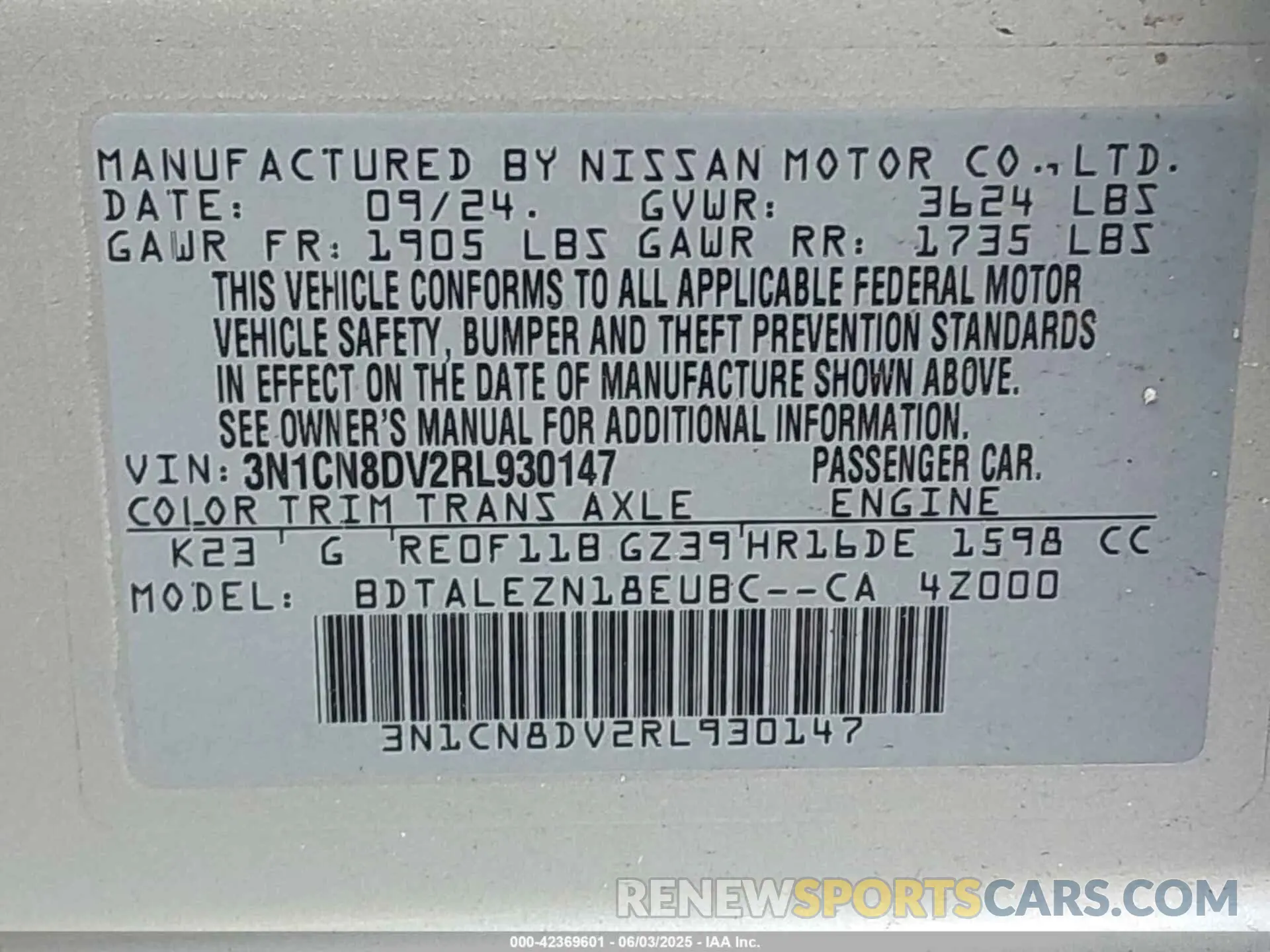9 Фотография поврежденного автомобиля 3N1CN8DV2RL930147 NISSAN VERSA 2024