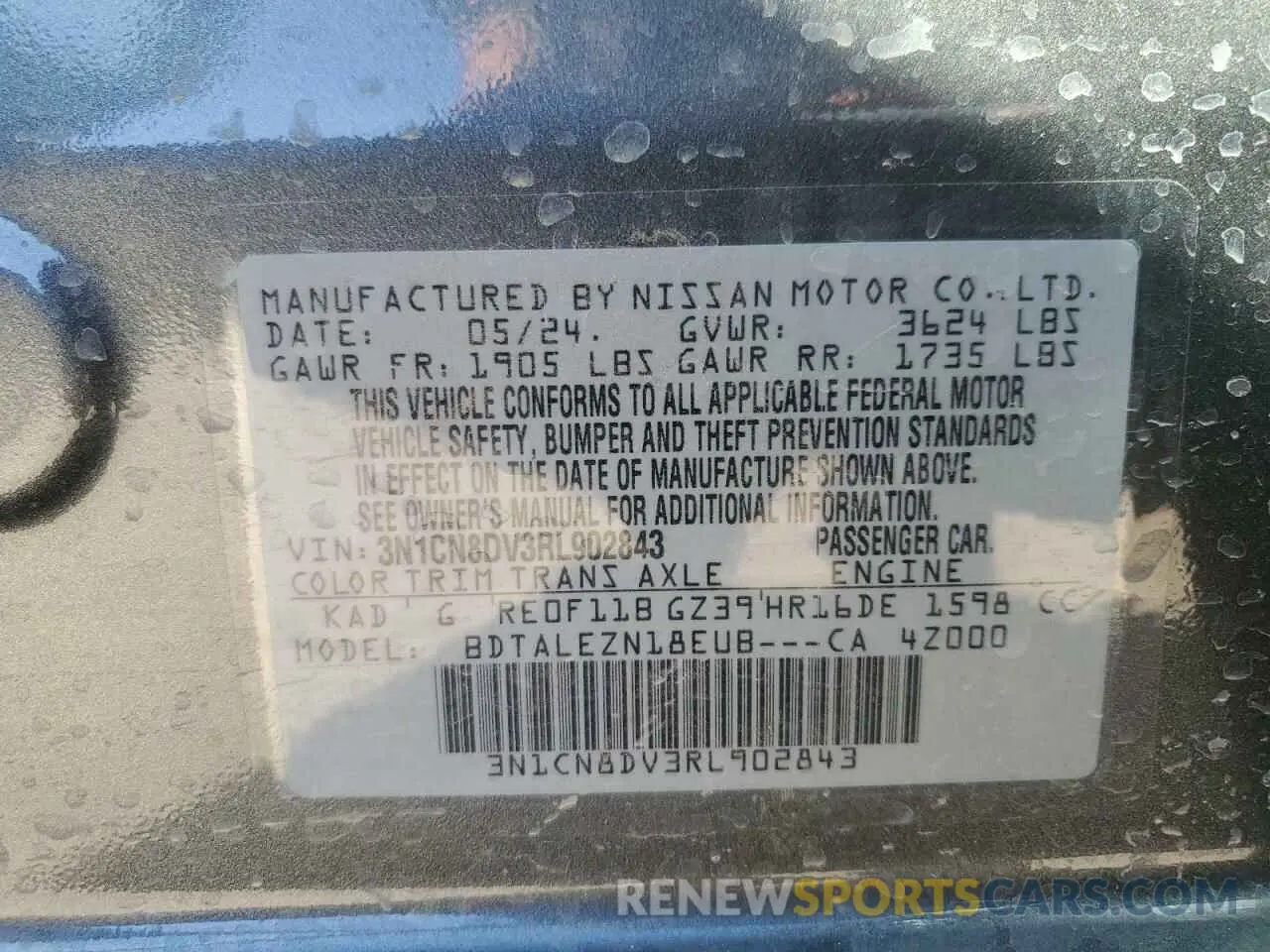 13 Фотография поврежденного автомобиля 3N1CN8DV3RL902843 NISSAN VERSA 2024