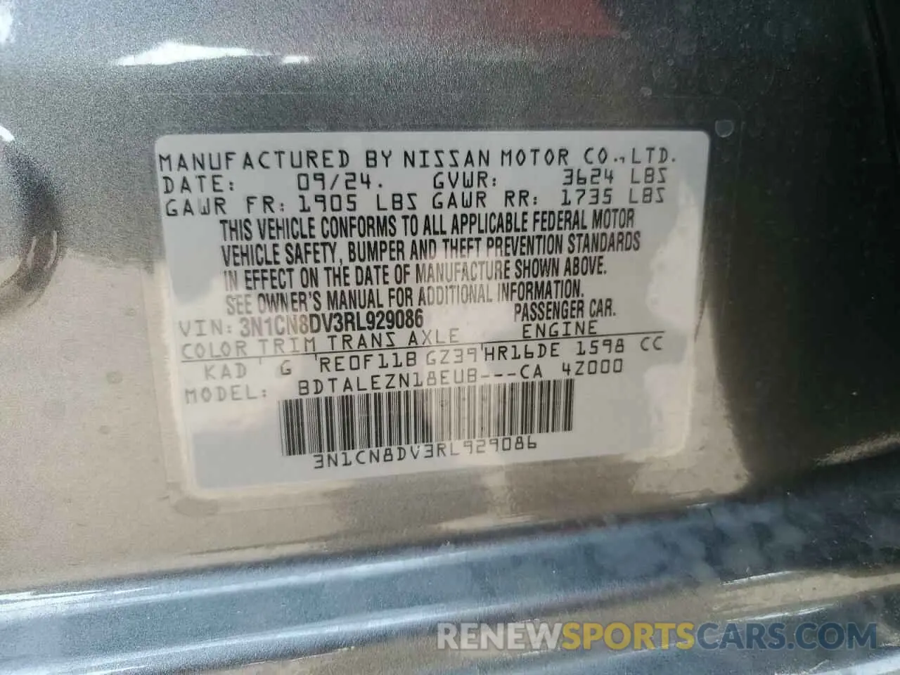 12 Photograph of a damaged car 3N1CN8DV3RL929086 NISSAN VERSA 2024