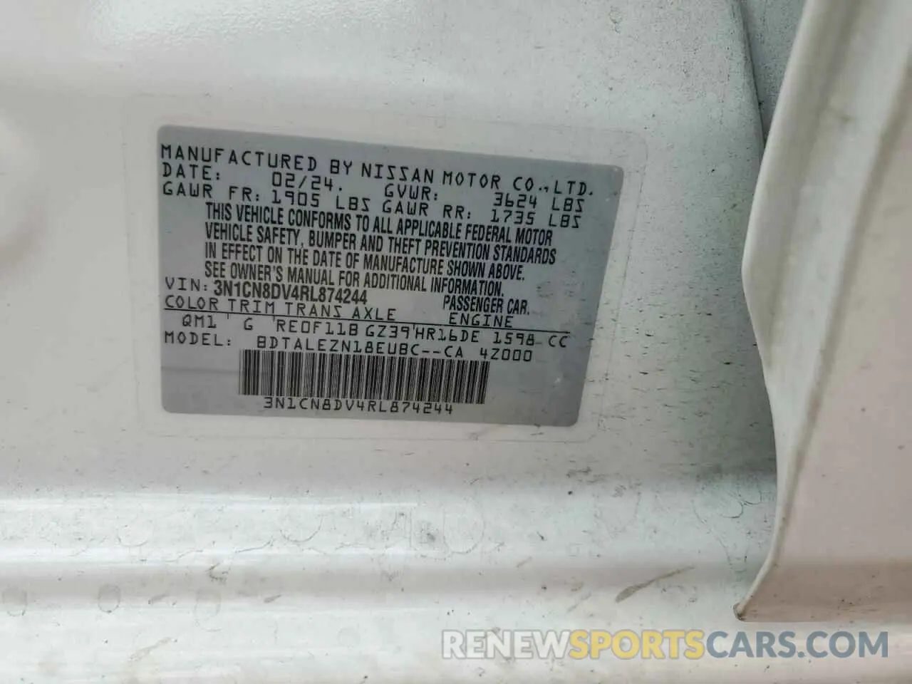 14 Photograph of a damaged car 3N1CN8DV4RL874244 NISSAN VERSA 2024
