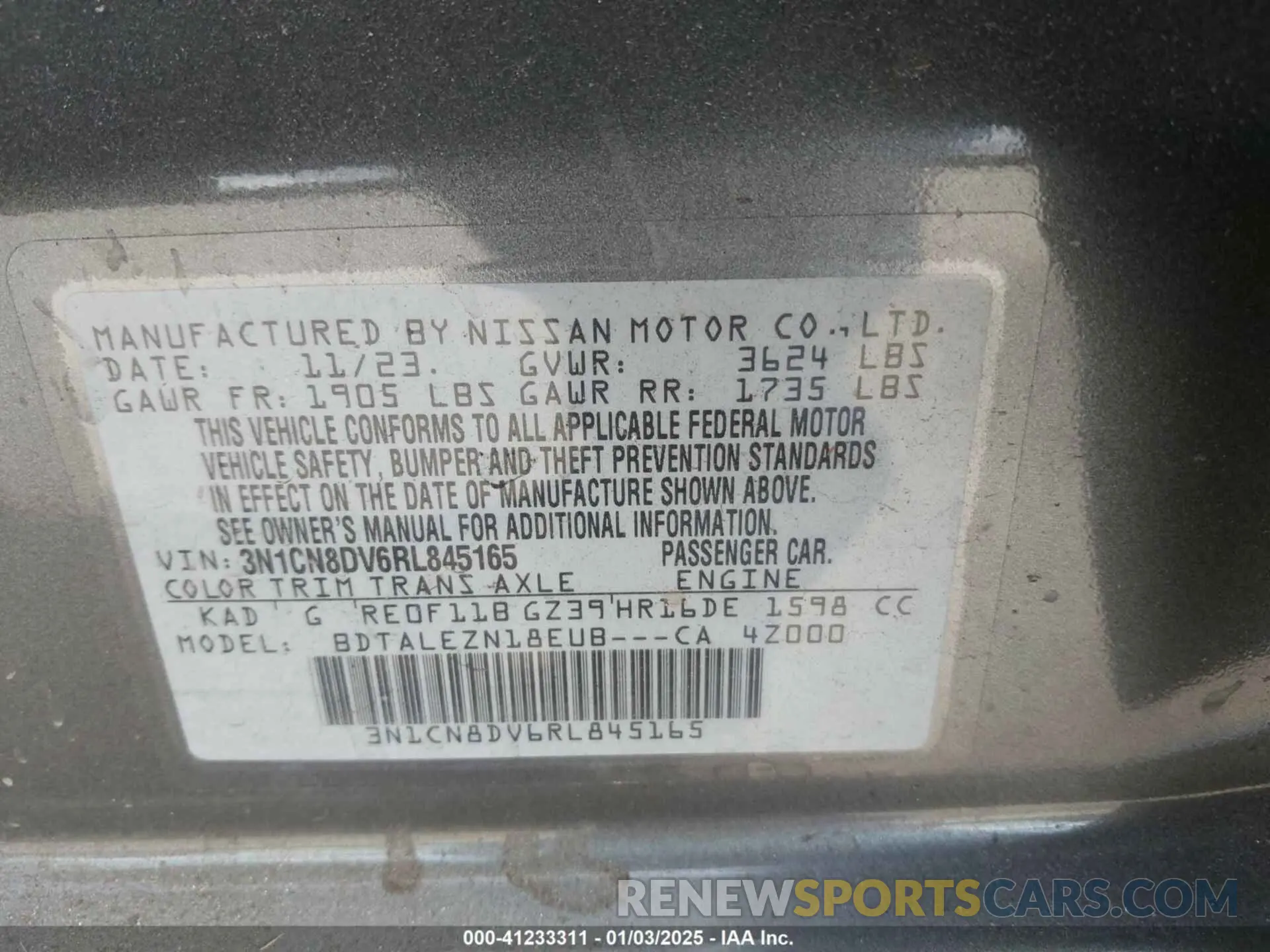 9 Photograph of a damaged car 3N1CN8DV6RL845165 NISSAN VERSA 2024