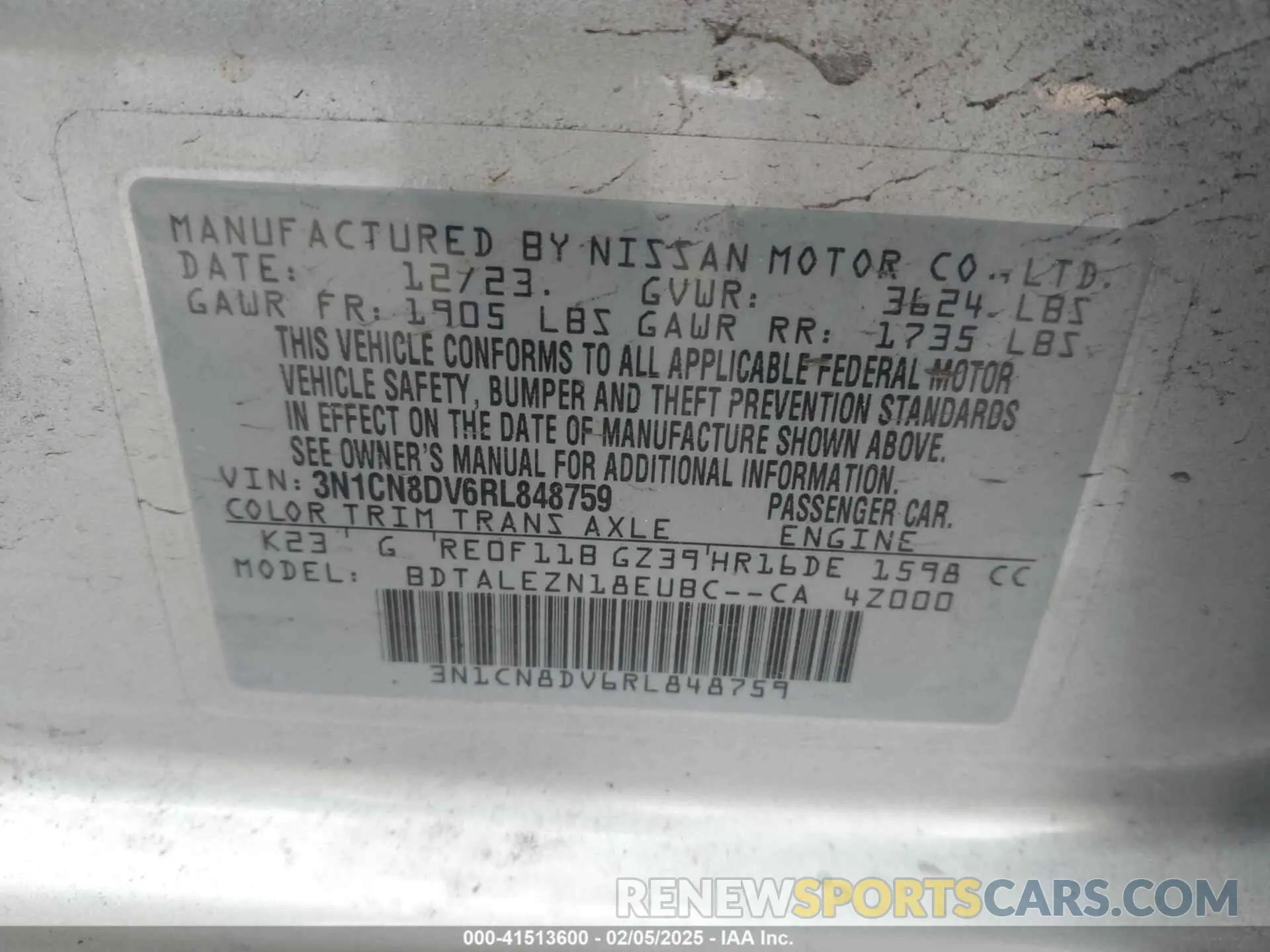 9 Photograph of a damaged car 3N1CN8DV6RL848759 NISSAN VERSA 2024