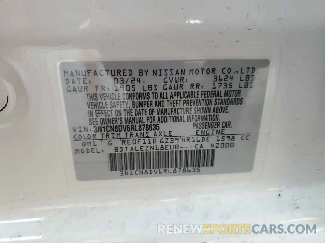 12 Фотография поврежденного автомобиля 3N1CN8DV6RL878635 NISSAN VERSA 2024