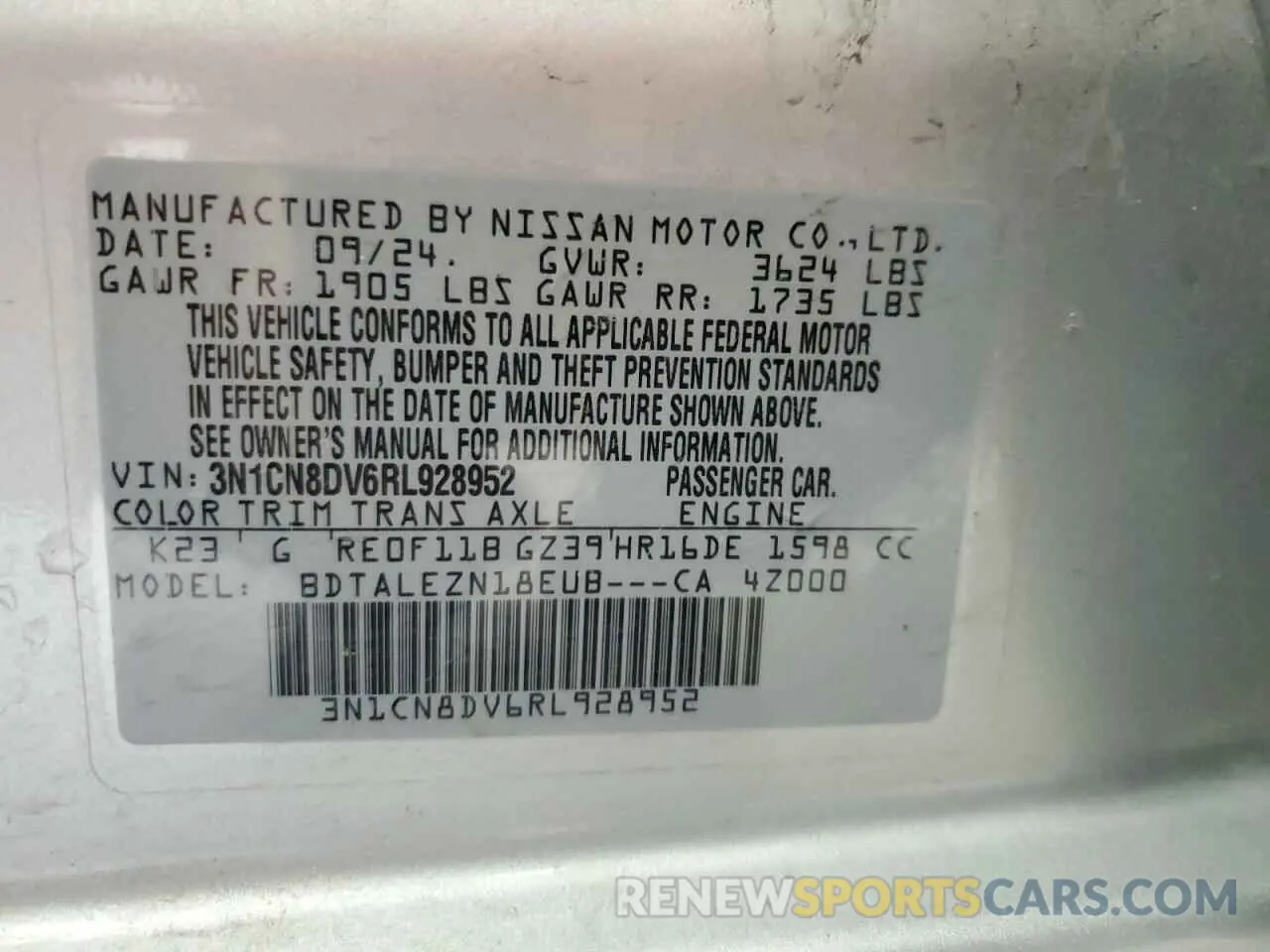 12 Фотография поврежденного автомобиля 3N1CN8DV6RL928952 NISSAN VERSA 2024