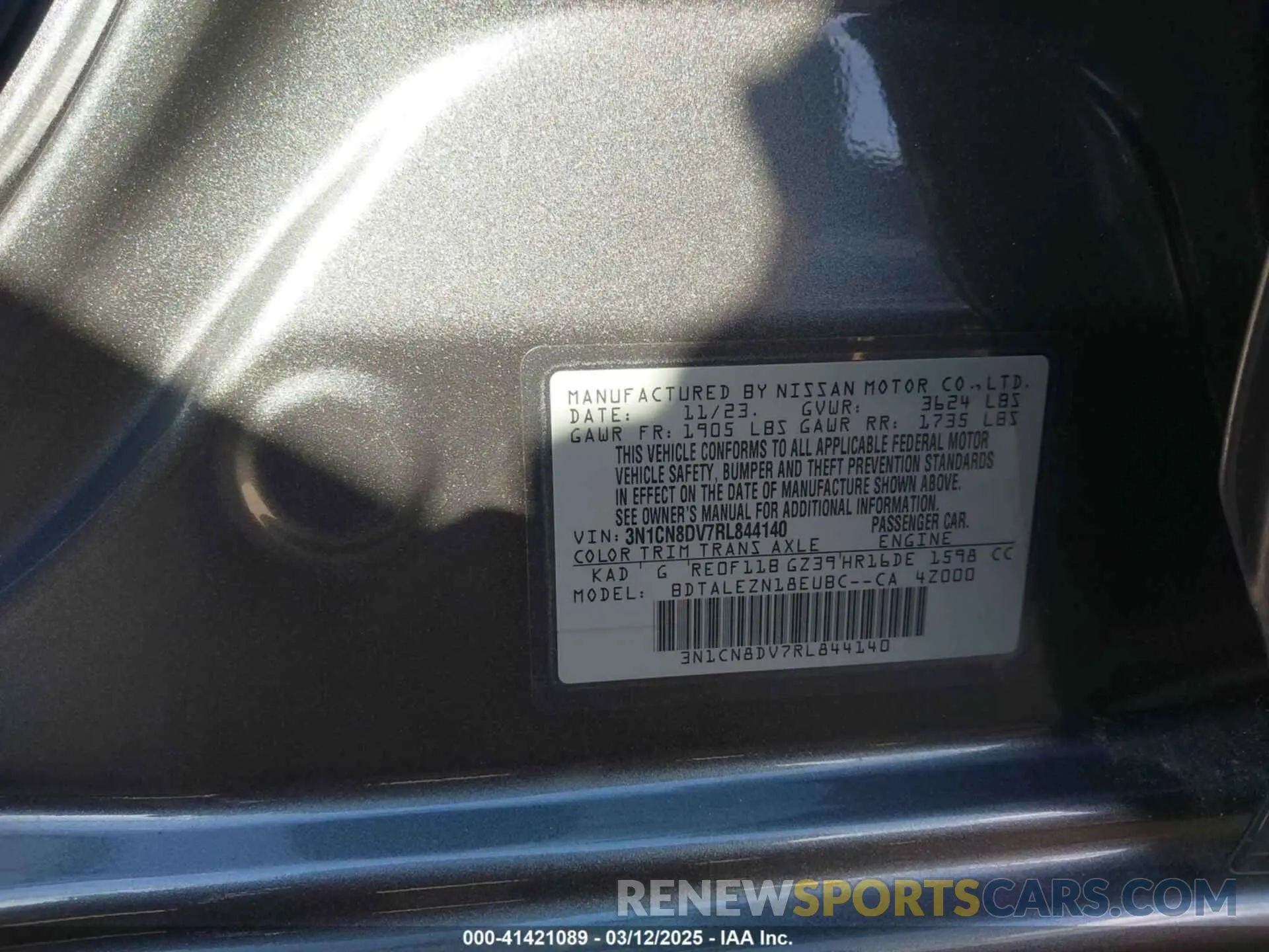 9 Photograph of a damaged car 3N1CN8DV7RL844140 NISSAN VERSA 2024