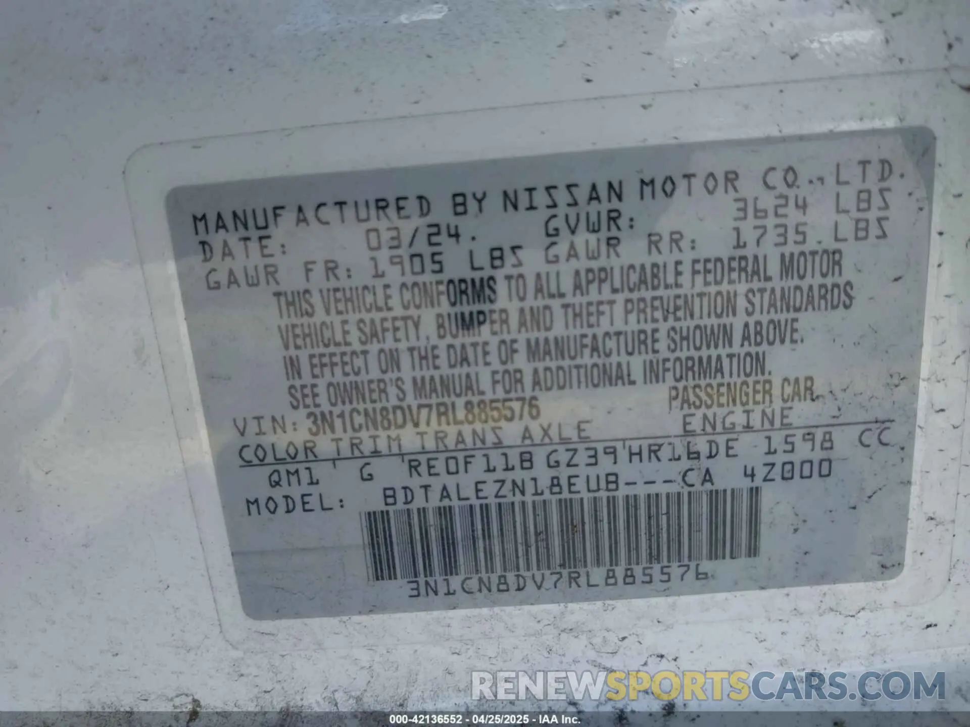 9 Фотография поврежденного автомобиля 3N1CN8DV7RL885576 NISSAN VERSA 2024
