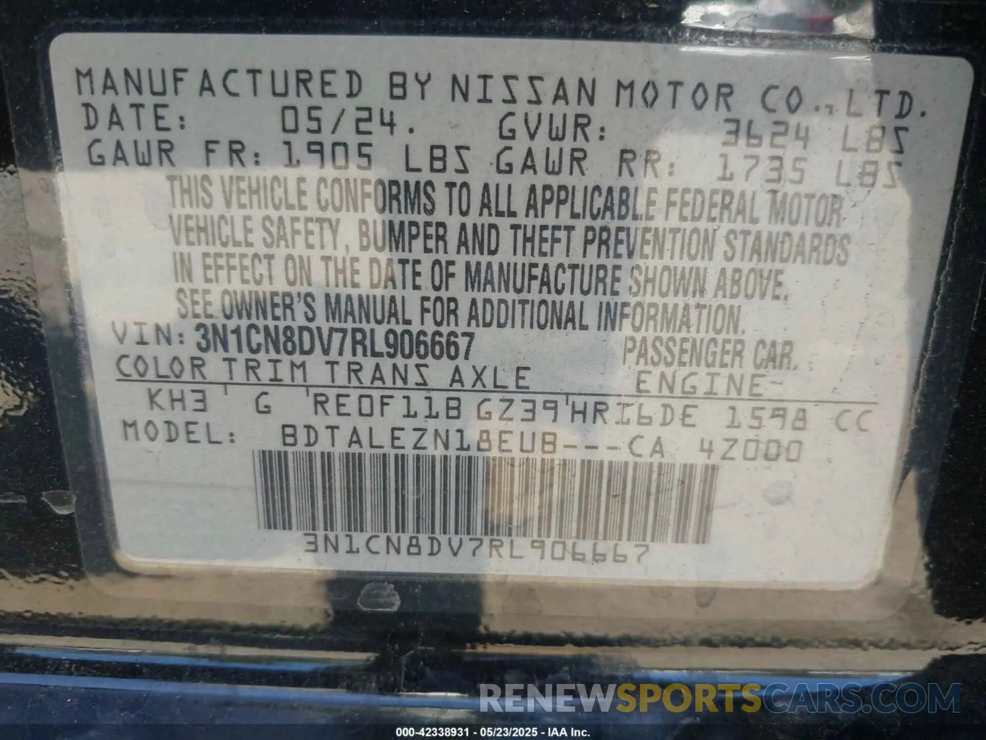 9 Фотография поврежденного автомобиля 3N1CN8DV7RL906667 NISSAN VERSA 2024