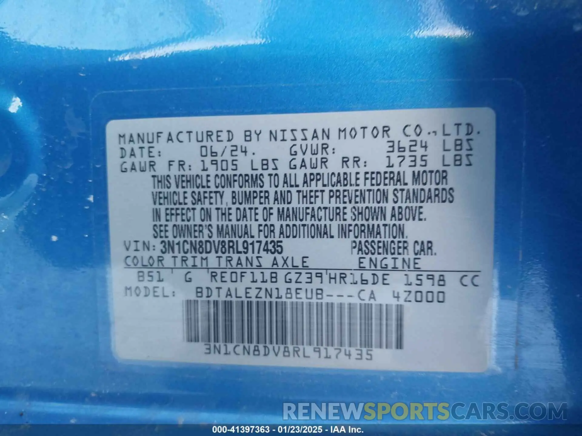 9 Фотография поврежденного автомобиля 3N1CN8DV8RL917435 NISSAN VERSA 2024