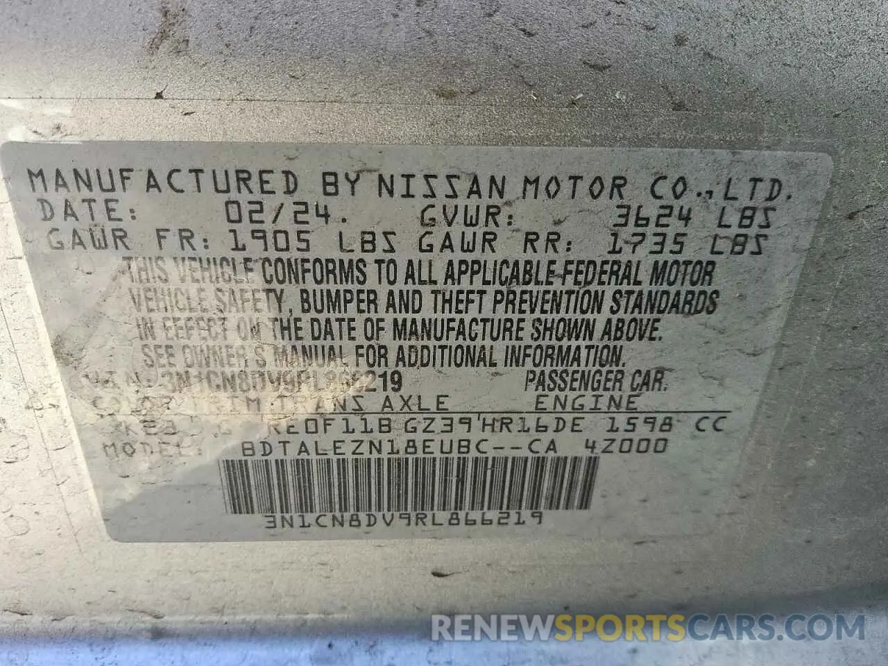 12 Фотография поврежденного автомобиля 3N1CN8DV9RL866219 NISSAN VERSA 2024
