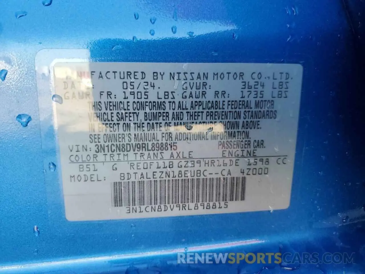 12 Фотография поврежденного автомобиля 3N1CN8DV9RL898815 NISSAN VERSA 2024