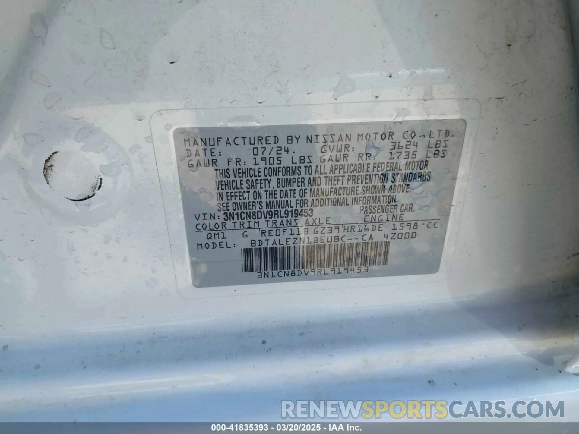 9 Фотография поврежденного автомобиля 3N1CN8DV9RL919453 NISSAN VERSA 2024
