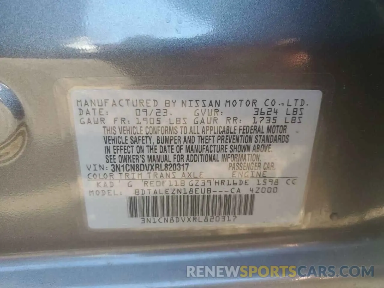 12 Фотография поврежденного автомобиля 3N1CN8DVXRL820317 NISSAN VERSA 2024