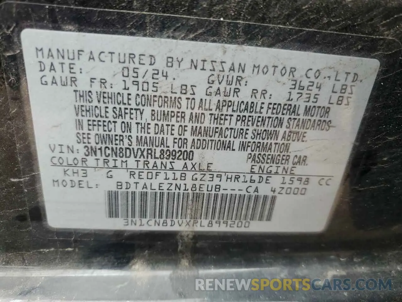 12 Photograph of a damaged car 3N1CN8DVXRL899200 NISSAN VERSA 2024