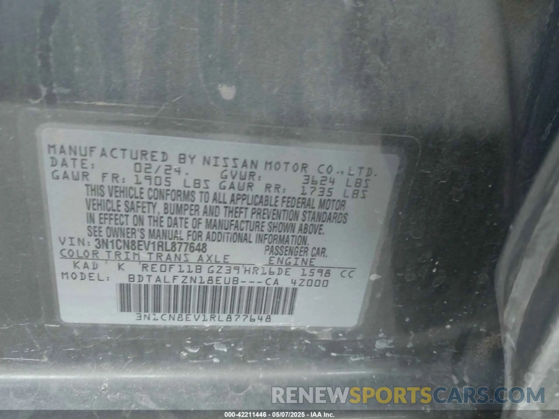 9 Photograph of a damaged car 3N1CN8EV1RL877648 NISSAN VERSA 2024