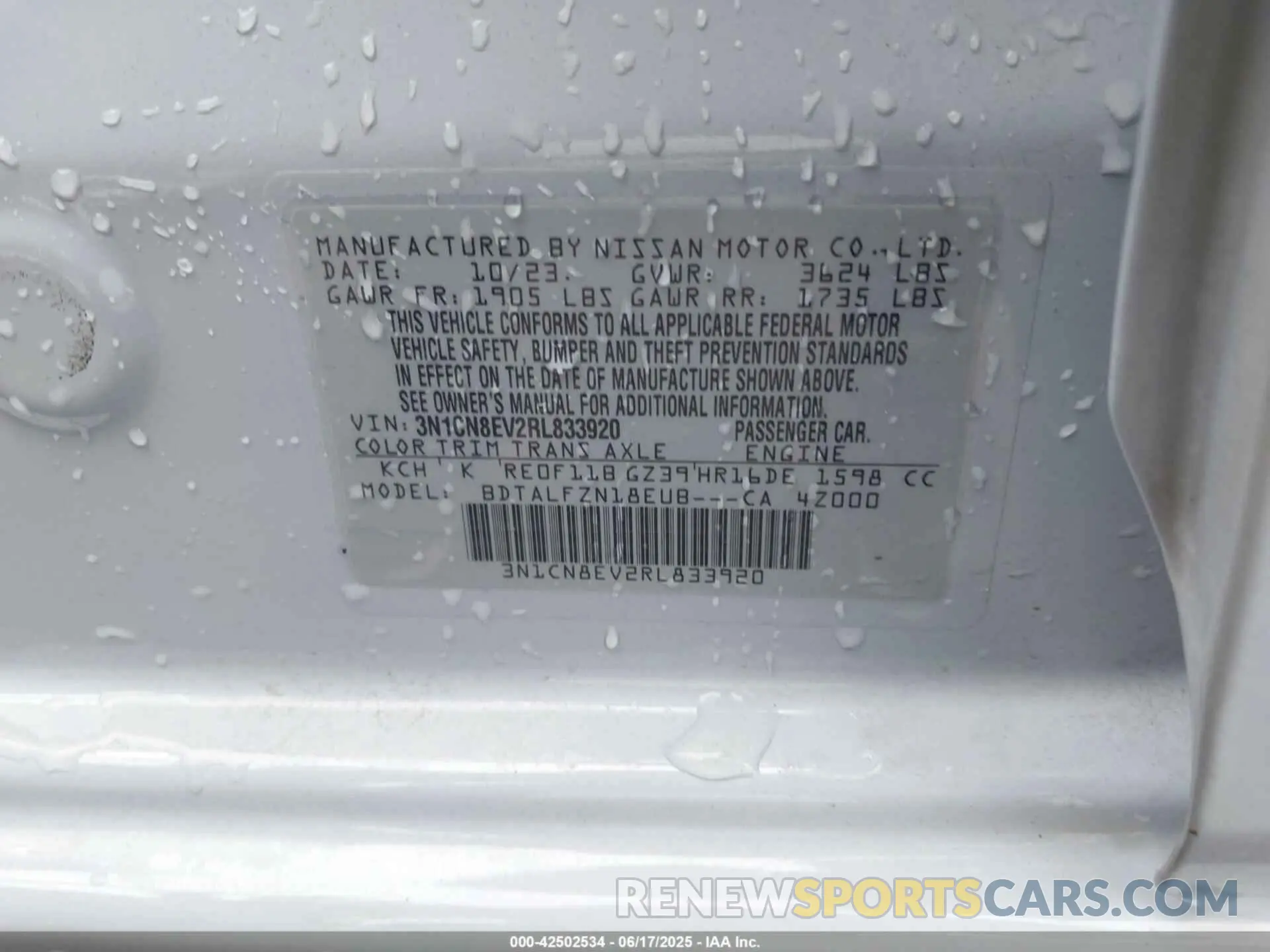 9 Фотография поврежденного автомобиля 3N1CN8EV2RL833920 NISSAN VERSA 2024