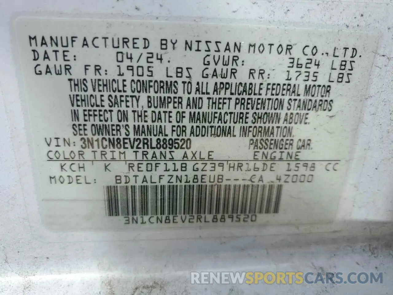 13 Photograph of a damaged car 3N1CN8EV2RL889520 NISSAN VERSA 2024