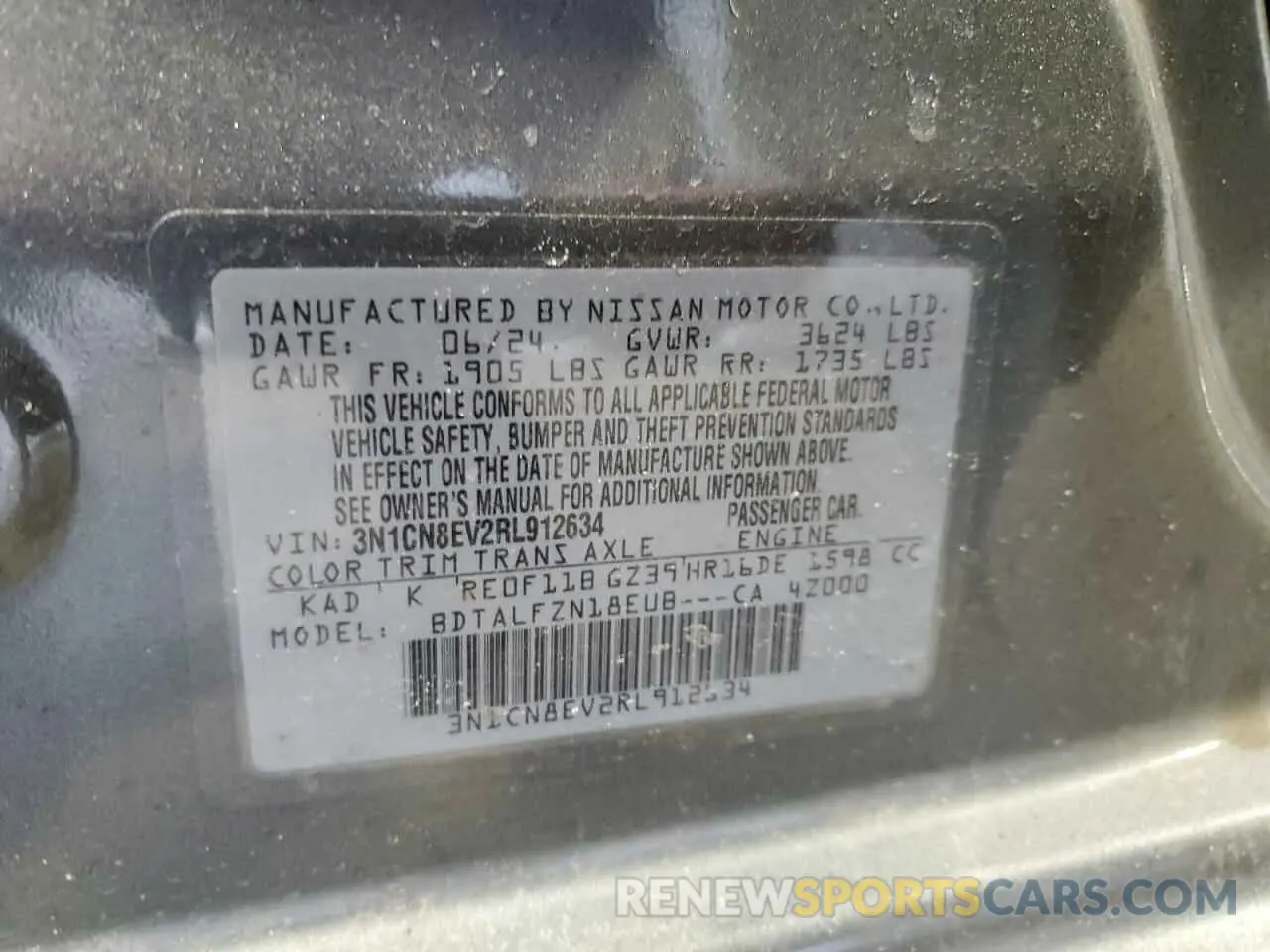 13 Фотография поврежденного автомобиля 3N1CN8EV2RL912634 NISSAN VERSA 2024