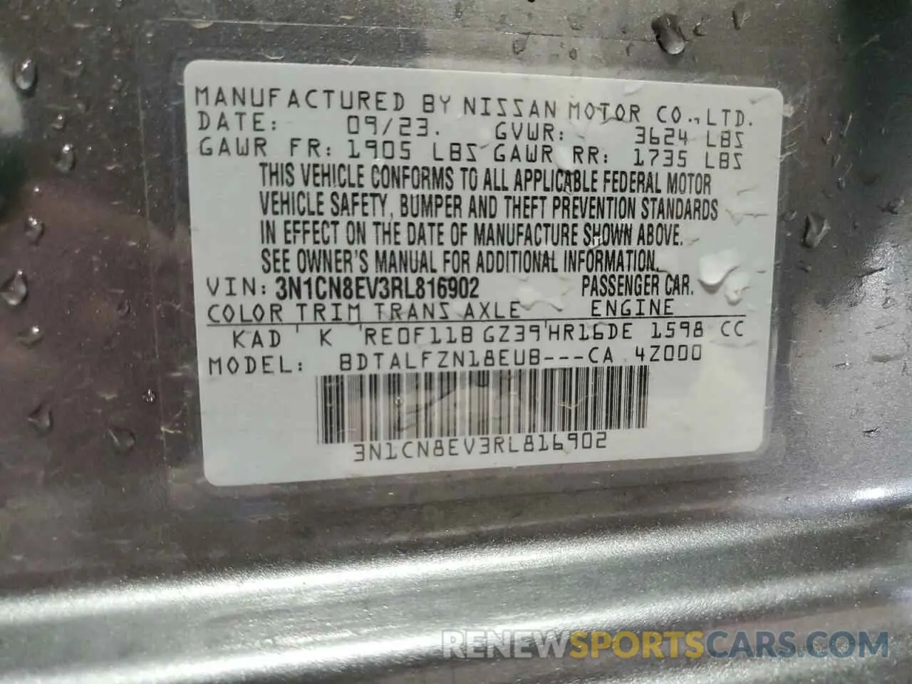12 Photograph of a damaged car 3N1CN8EV3RL816902 NISSAN VERSA 2024
