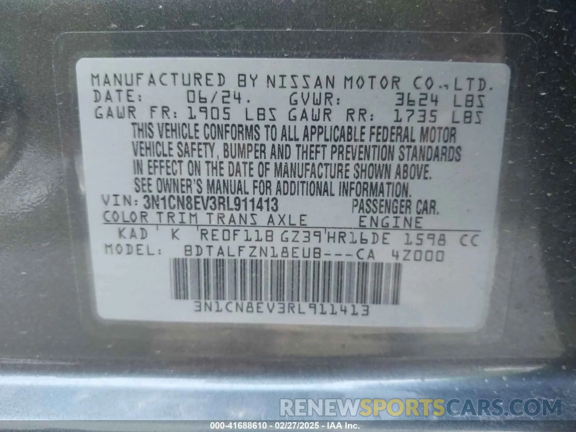 9 Фотография поврежденного автомобиля 3N1CN8EV3RL911413 NISSAN VERSA 2024