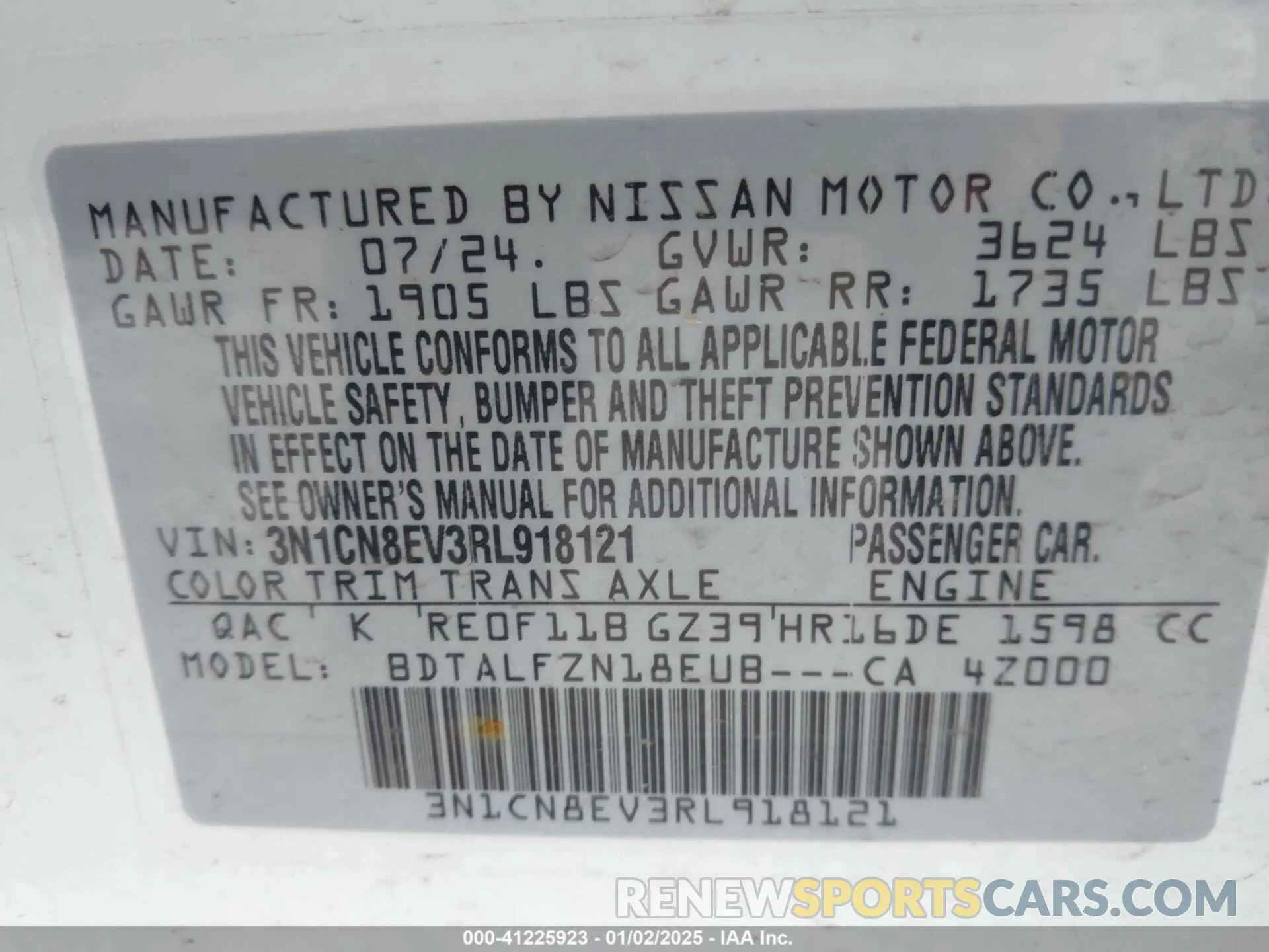 9 Фотография поврежденного автомобиля 3N1CN8EV3RL918121 NISSAN VERSA 2024