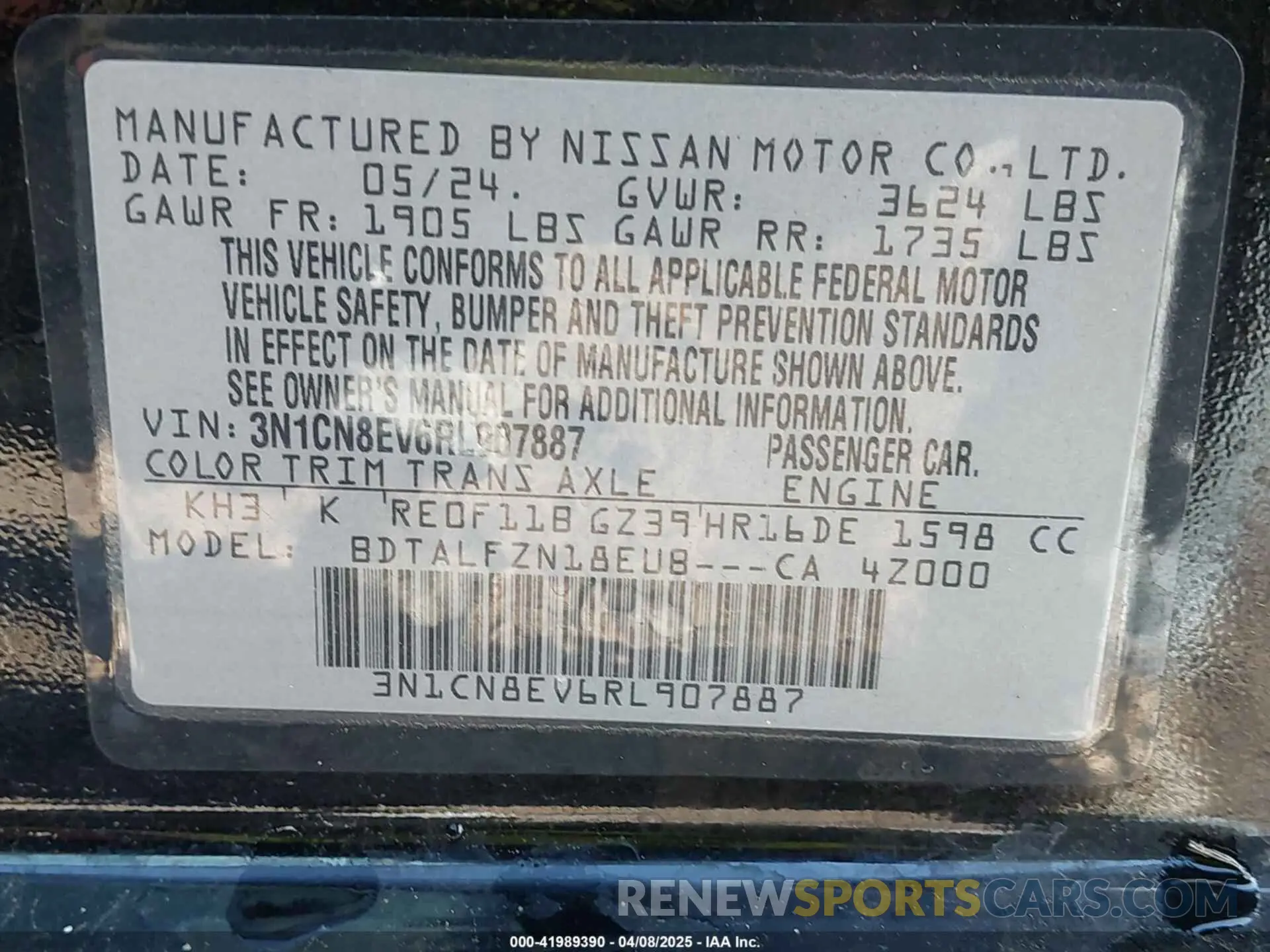 9 Photograph of a damaged car 3N1CN8EV6RL907887 NISSAN VERSA 2024
