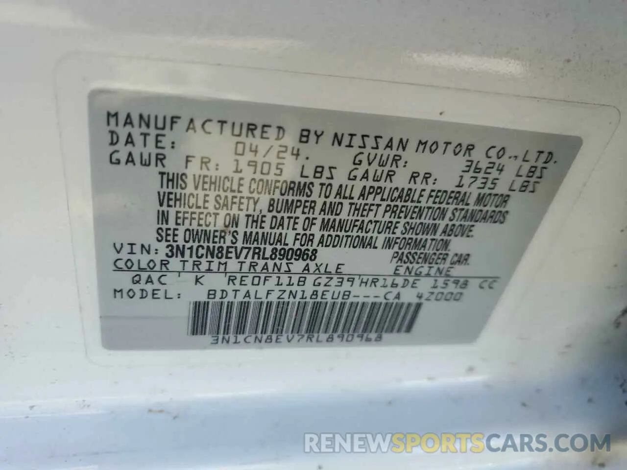 12 Фотография поврежденного автомобиля 3N1CN8EV7RL890968 NISSAN VERSA 2024