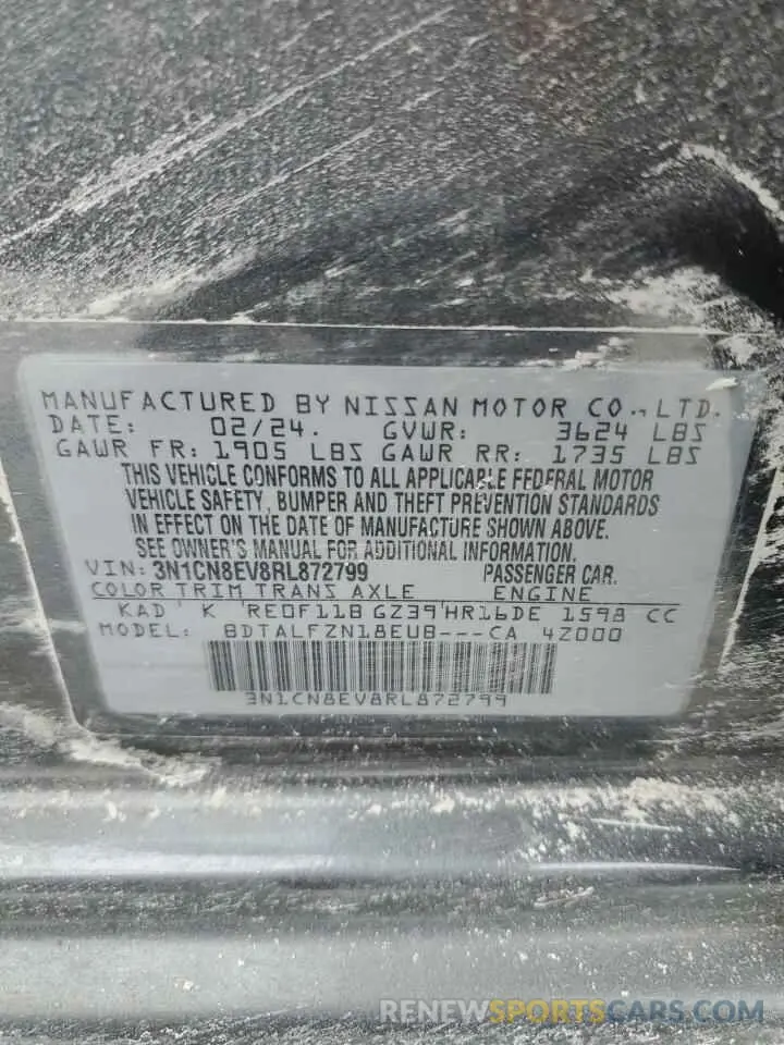 12 Фотография поврежденного автомобиля 3N1CN8EV8RL872799 NISSAN VERSA 2024
