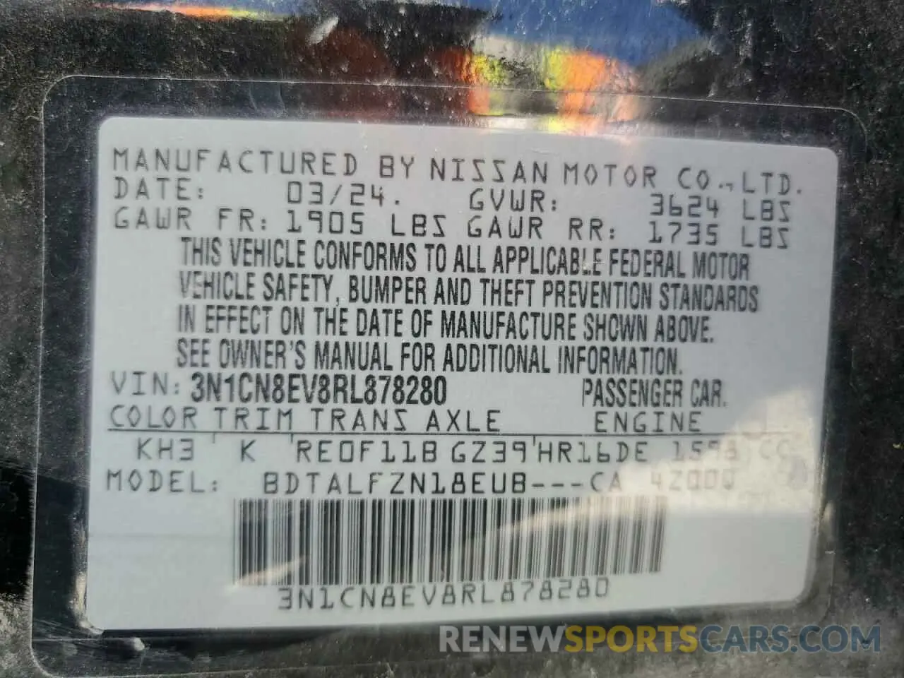 12 Photograph of a damaged car 3N1CN8EV8RL878280 NISSAN VERSA 2024