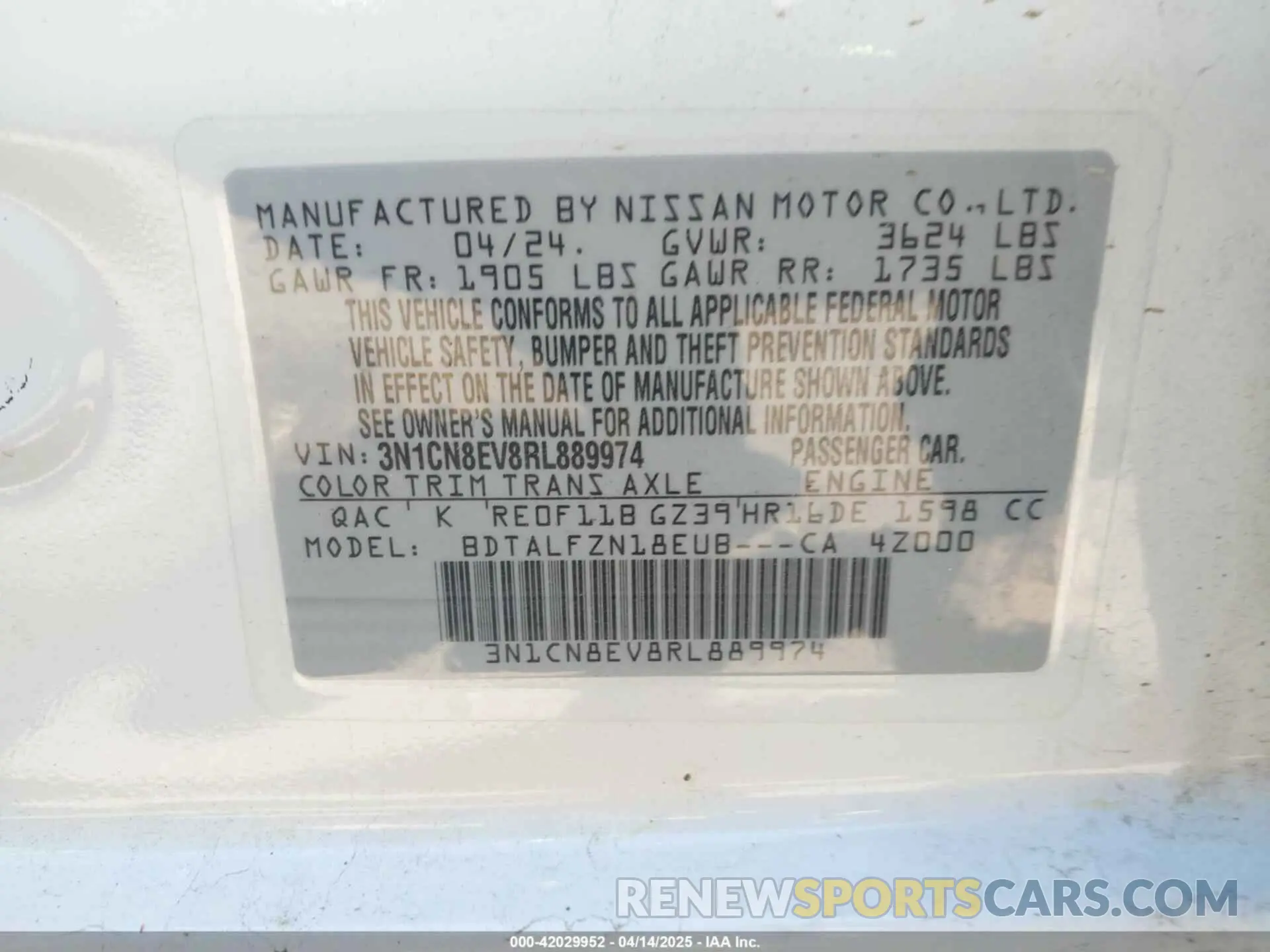 9 Фотография поврежденного автомобиля 3N1CN8EV8RL889974 NISSAN VERSA 2024