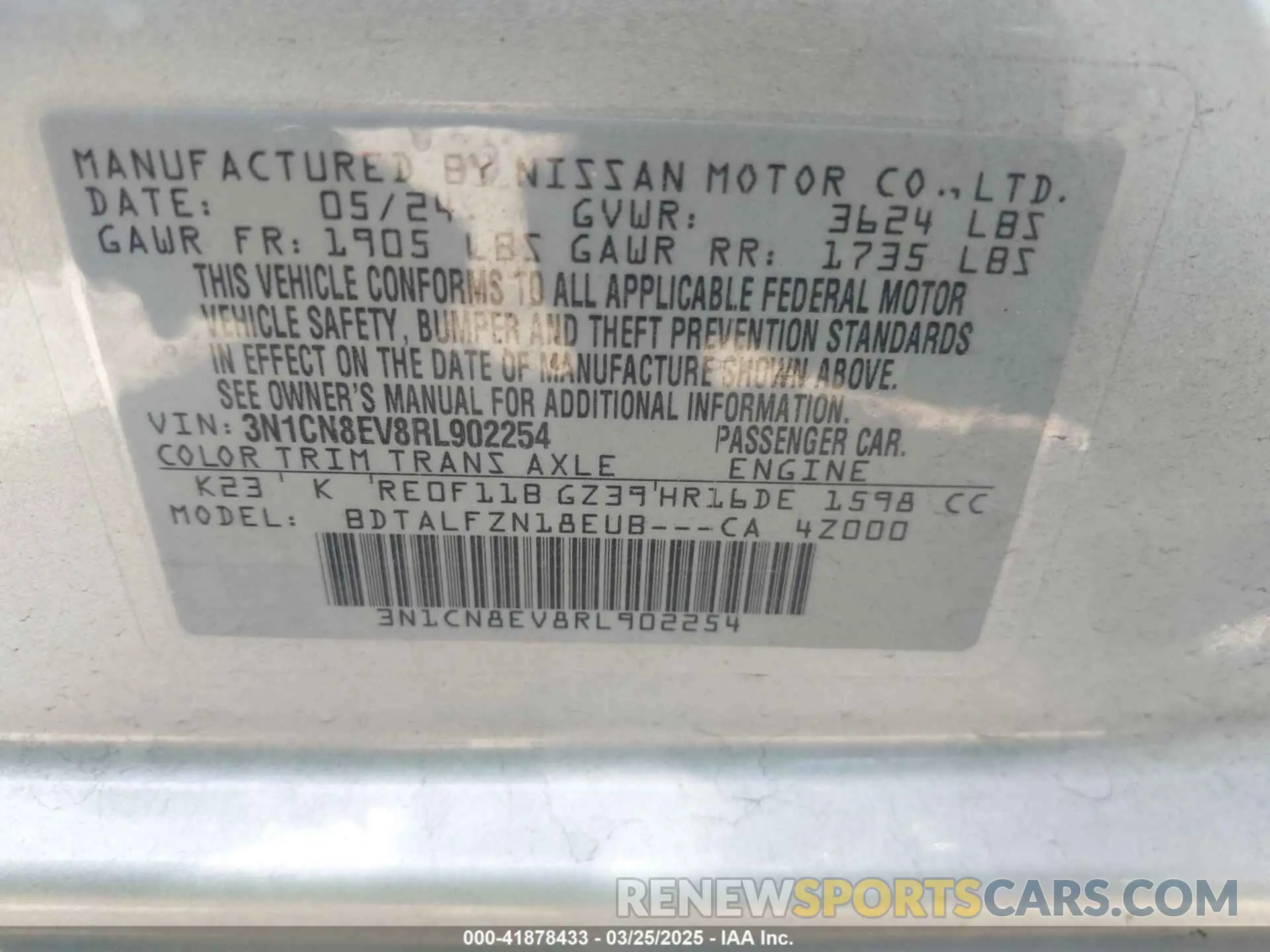 9 Photograph of a damaged car 3N1CN8EV8RL902254 NISSAN VERSA 2024