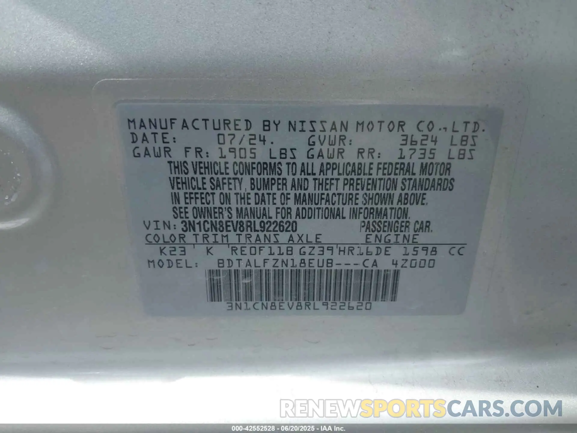 9 Photograph of a damaged car 3N1CN8EV8RL922620 NISSAN VERSA 2024