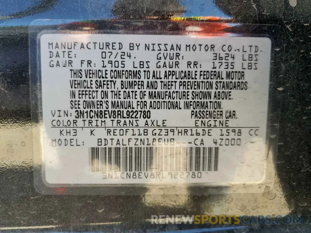 12 Photograph of a damaged car 3N1CN8EV8RL922780 NISSAN VERSA 2024